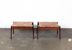 Pair of Copper Top Solid Imbuia Wood End Table Designed by Percival Lafer