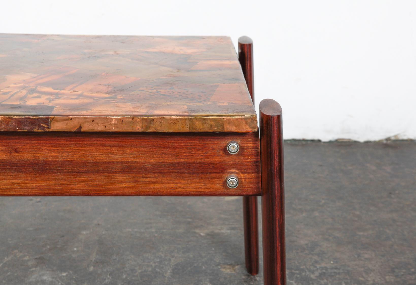Pair of Copper Top Solid Imbuia Wood End Table Designed by Percival Lafer For Sale 11