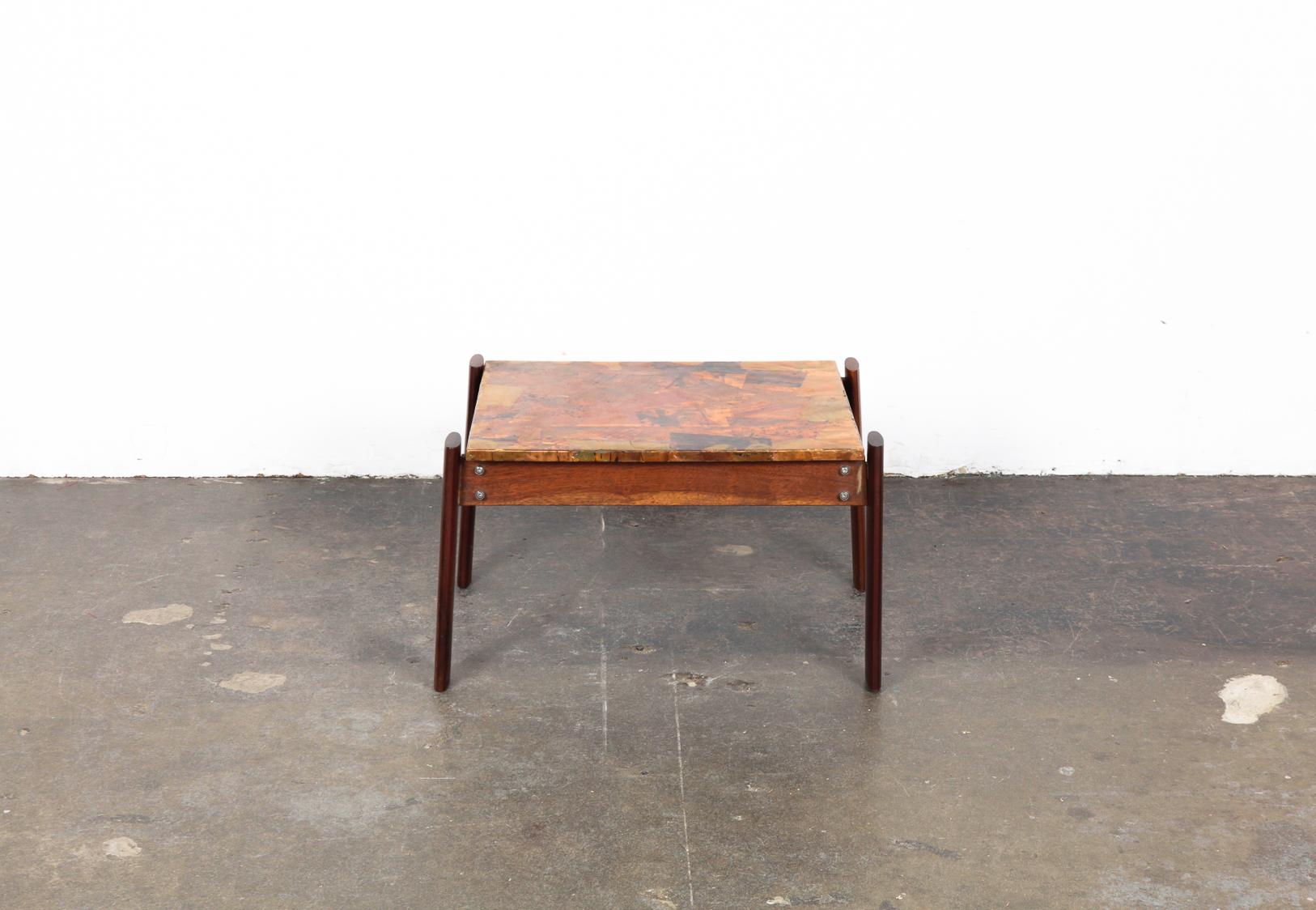 Mid-Century Modern Pair of Copper Top Solid Imbuia Wood End Table Designed by Percival Lafer For Sale