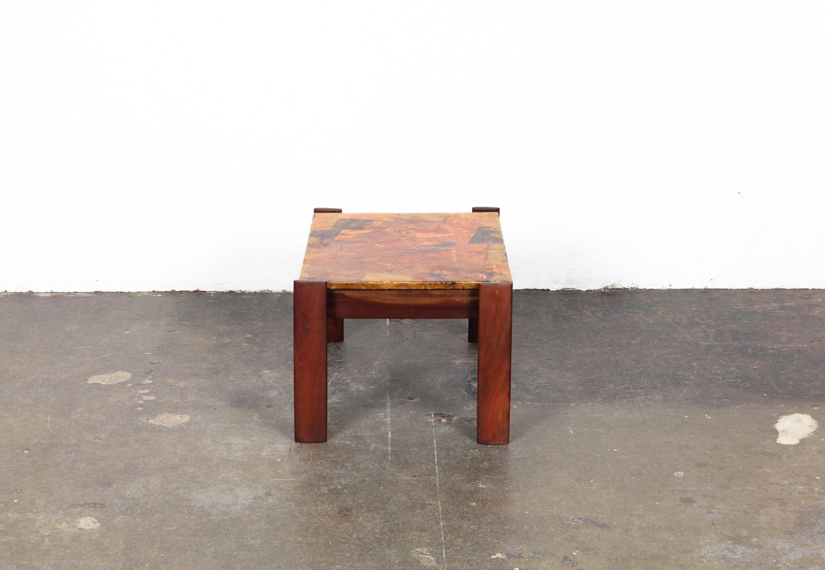 Brazilian Pair of Copper Top Solid Imbuia Wood End Table Designed by Percival Lafer For Sale