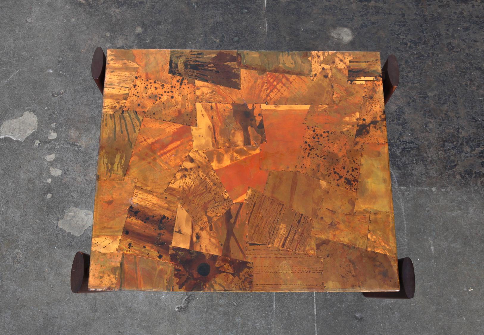 Pair of Copper Top Solid Imbuia Wood End Table Designed by Percival Lafer In Good Condition For Sale In North Hollywood, CA