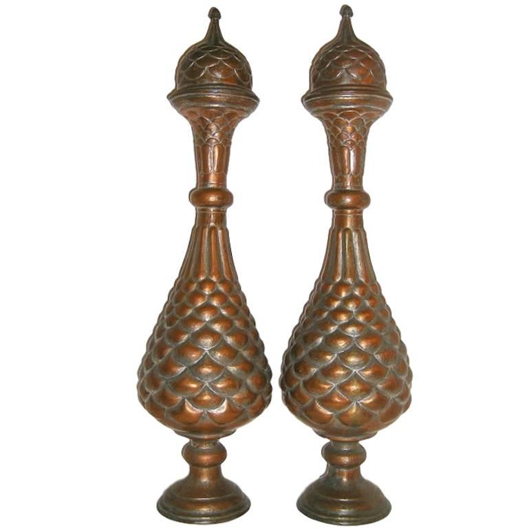 Pair of Middle Eastern Copper Vases For Sale