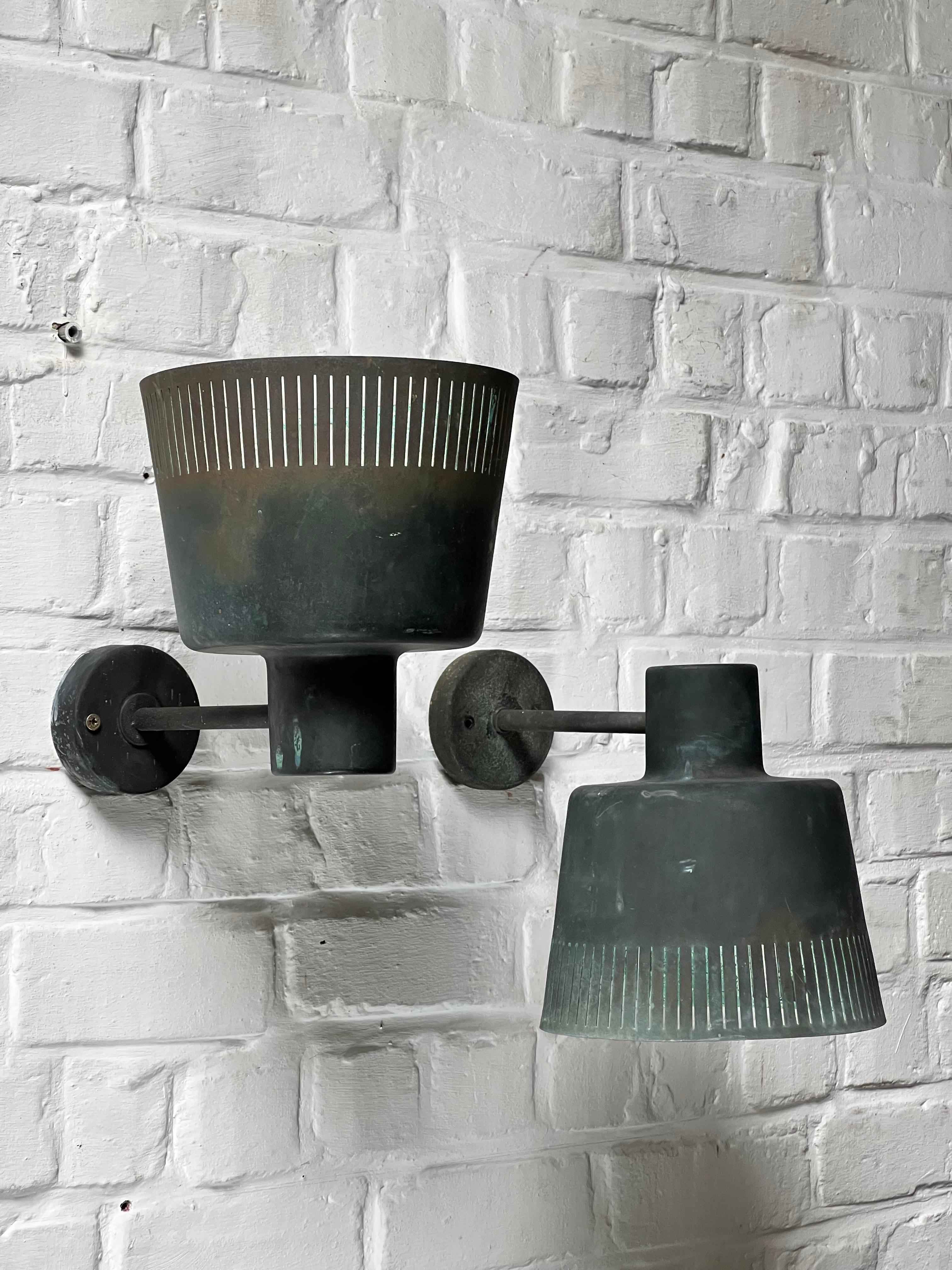 Swedish Pair of Copper Wall Lamps by Hans Bergström, Ateljé Lyktan 1940/50s Sweden Rare