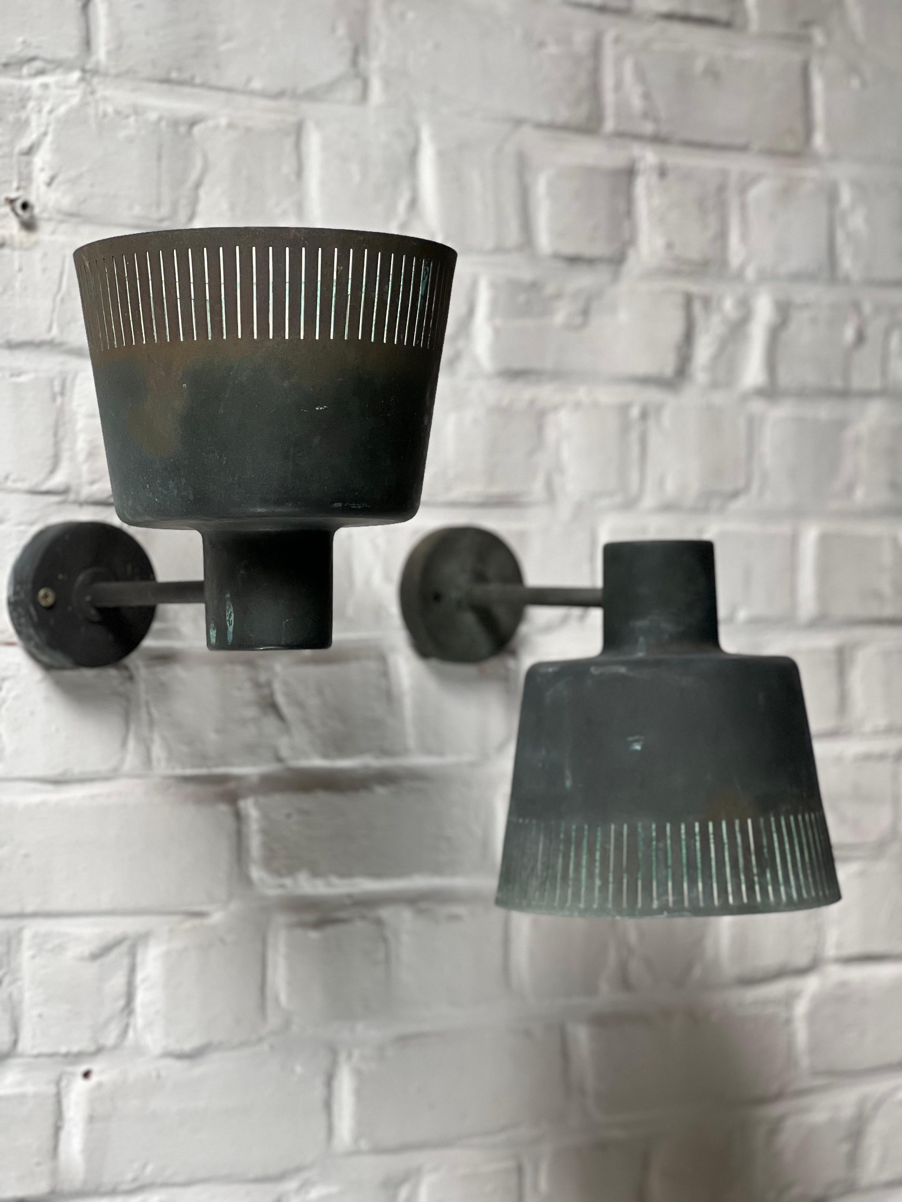 Hand-Crafted Pair of Copper Wall Lamps by Hans Bergström, Ateljé Lyktan 1940/50s Sweden Rare