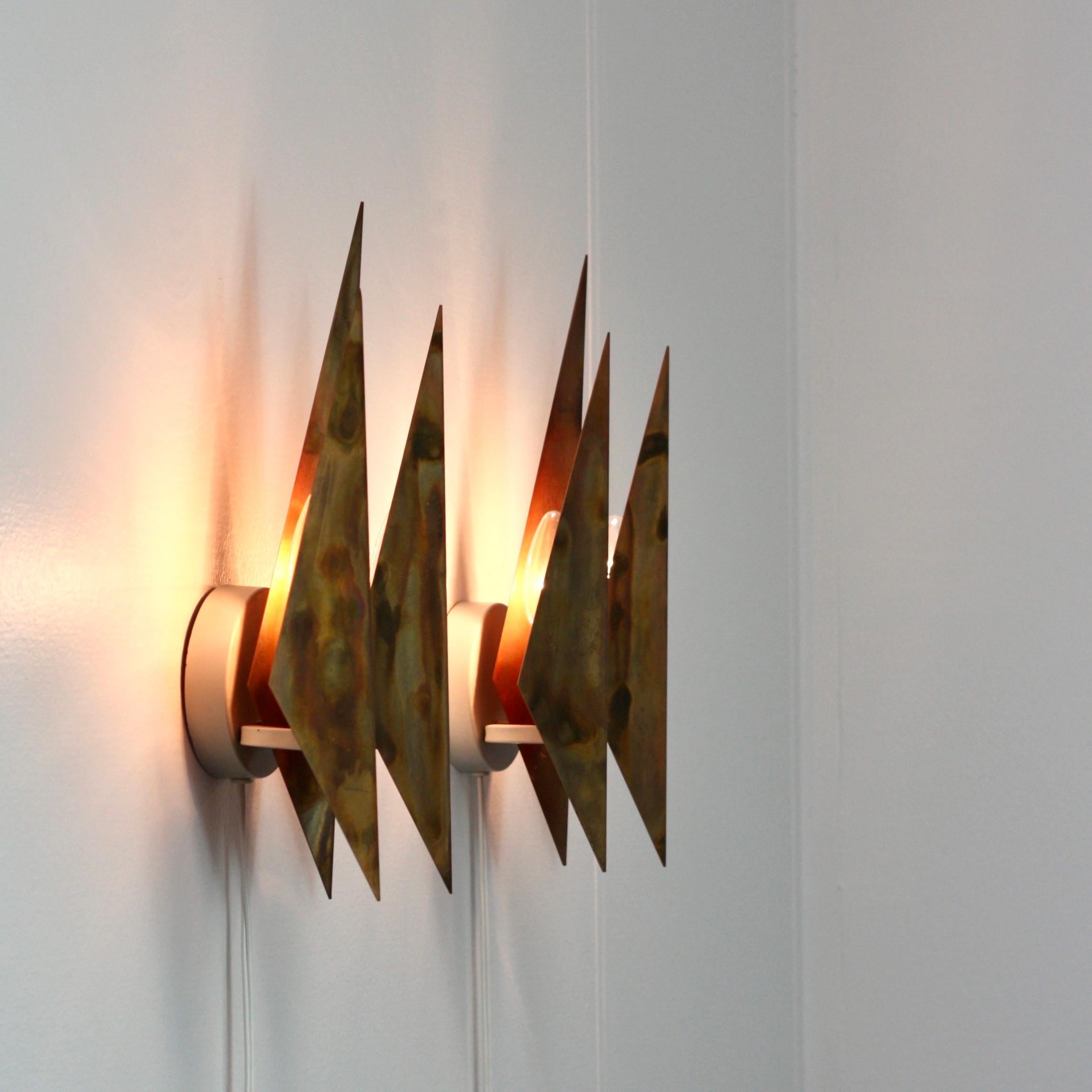Brutalist Pair of Copper Wall Lamps by Svend Aage Holm Sorensen, 1960s, Denmark For Sale