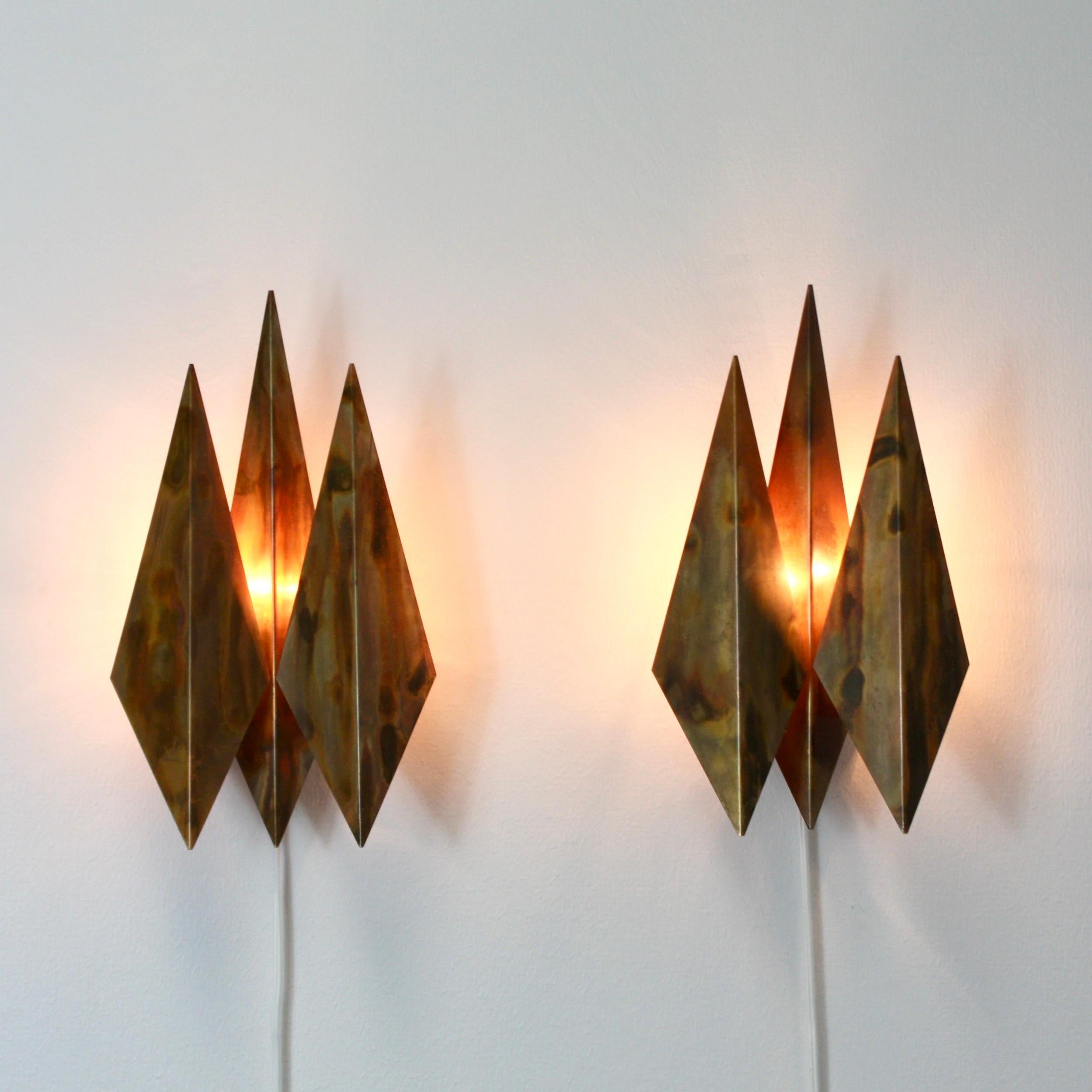 Danish Pair of Copper Wall Lamps by Svend Aage Holm Sorensen, 1960s, Denmark For Sale