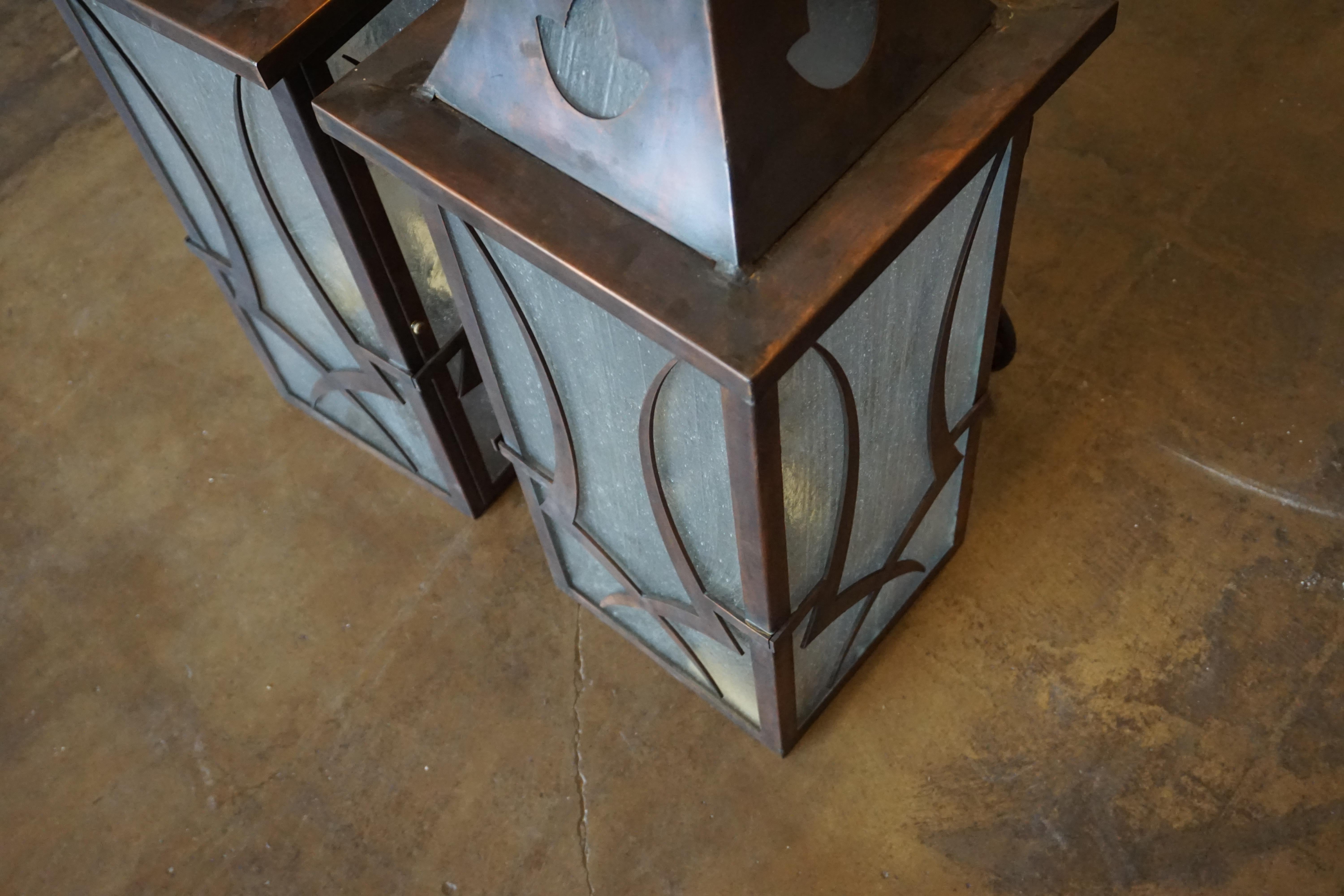 Pair of Copper Wall Lanterns In Good Condition In Dallas, TX