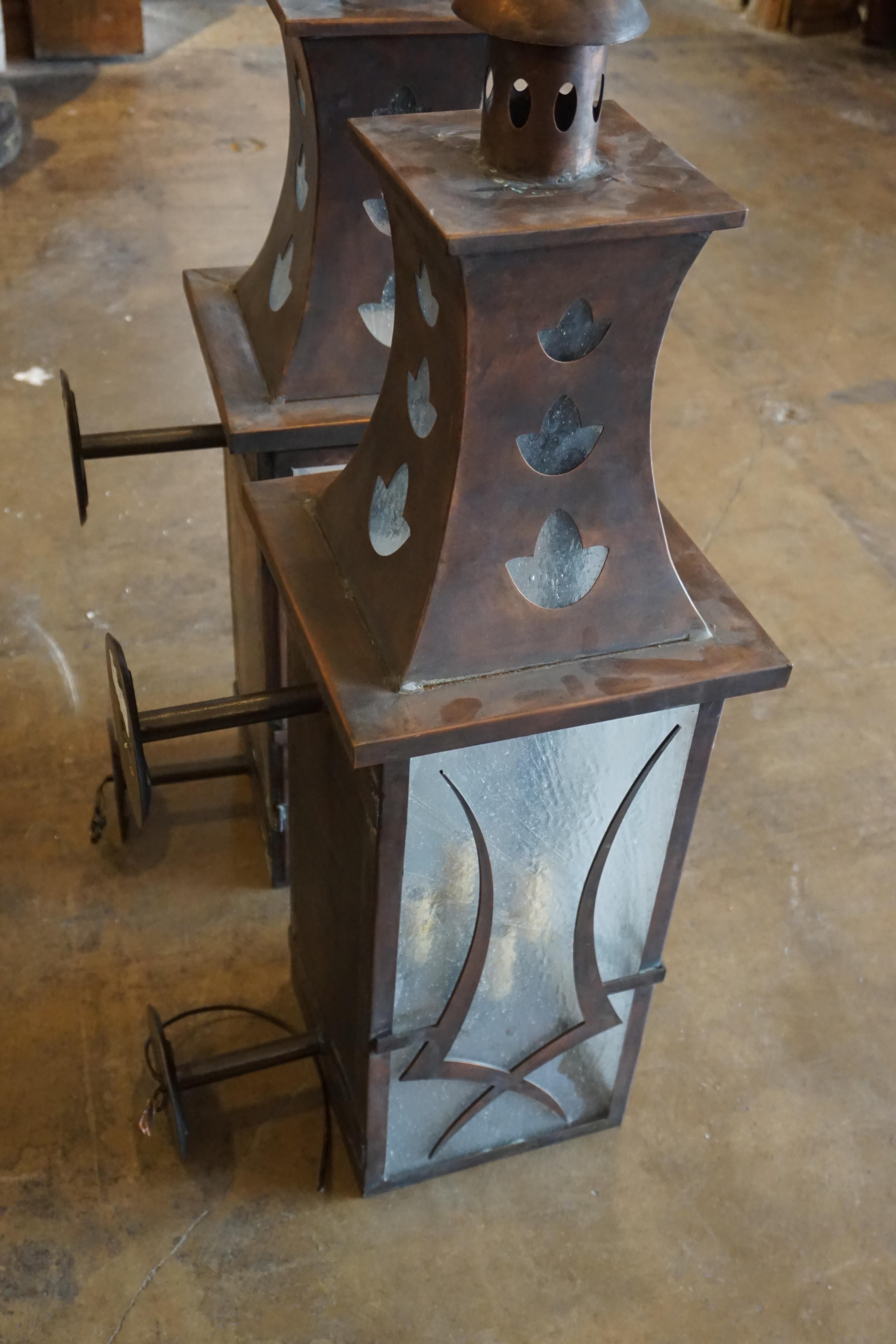 Contemporary Pair of Copper Wall Lanterns