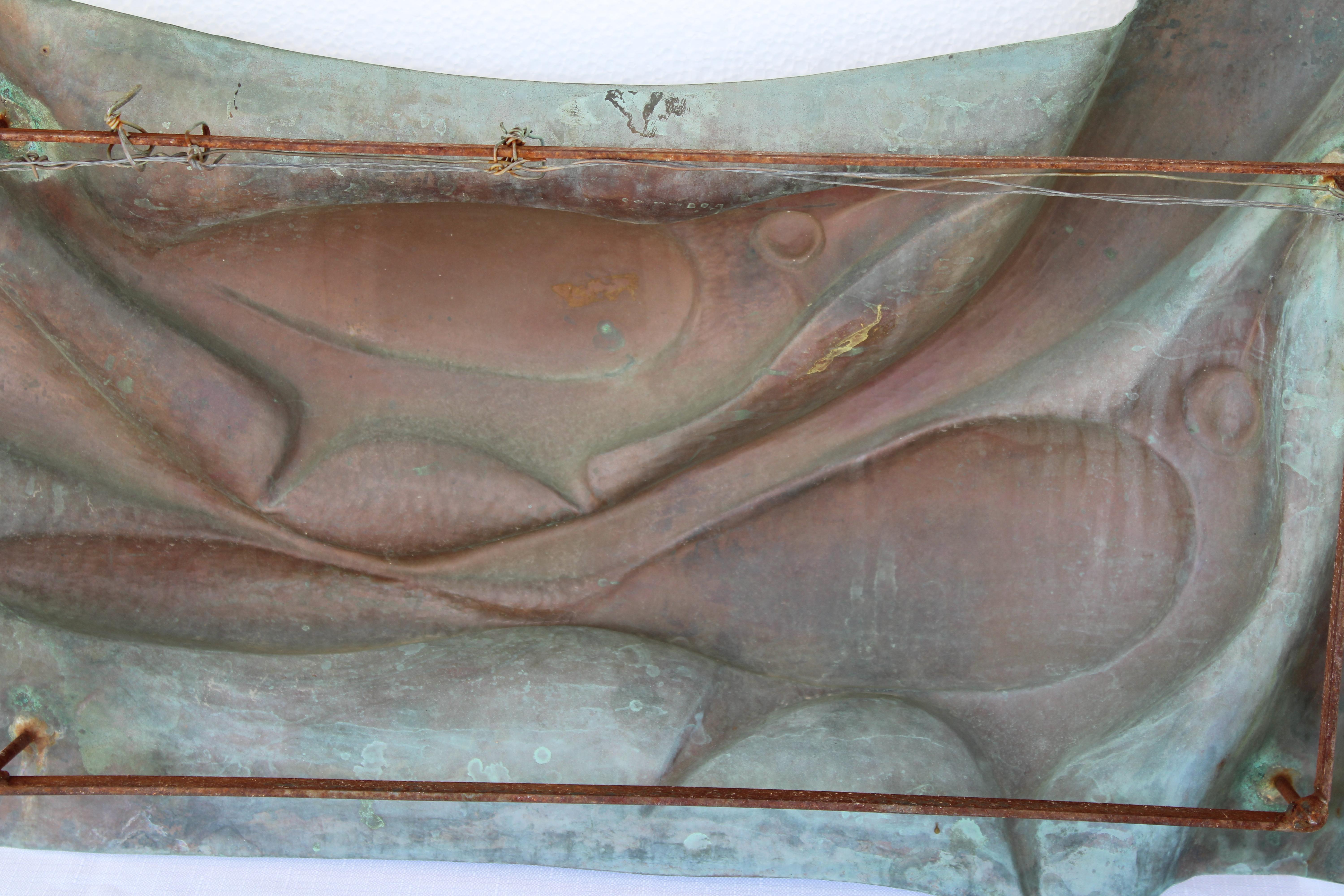 Pair of Copper Wall Sculptures, Fish and Birds 3