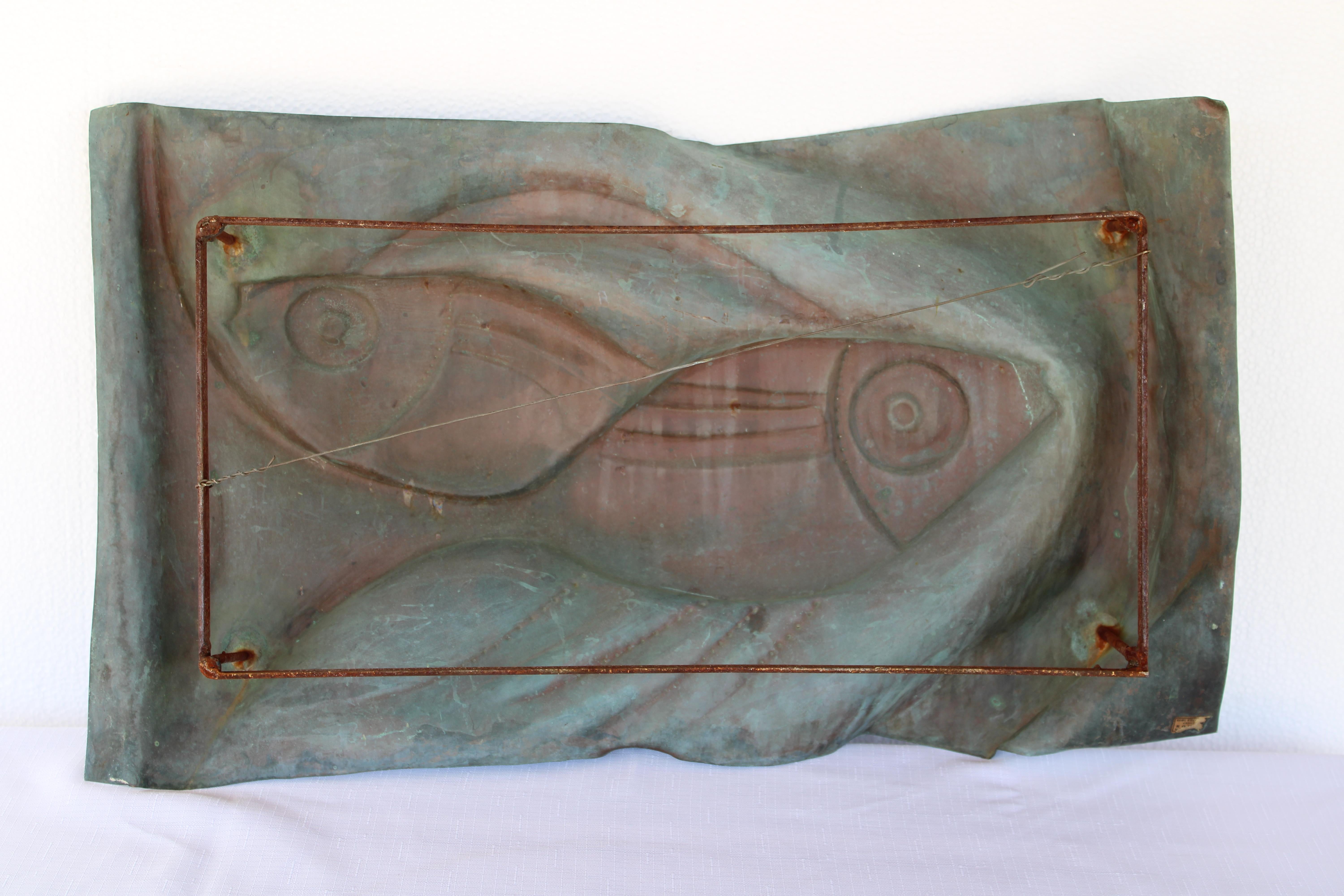 Pair of Copper Wall Sculptures, Fish and Birds In Good Condition In Palm Springs, CA