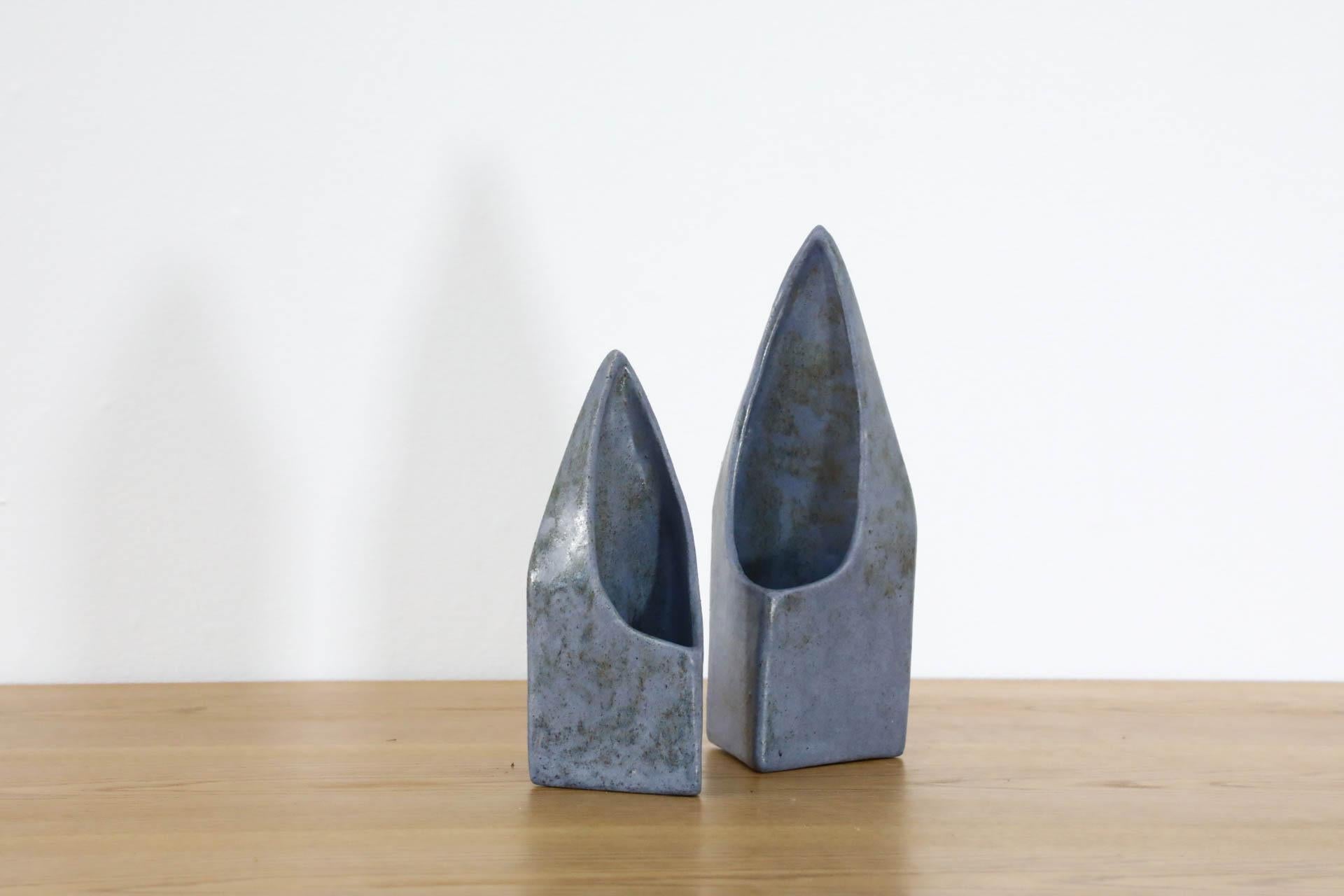 Pair of Cor Unum Lavendar Gray Ceramic Abstract Table Vases For Sale 3