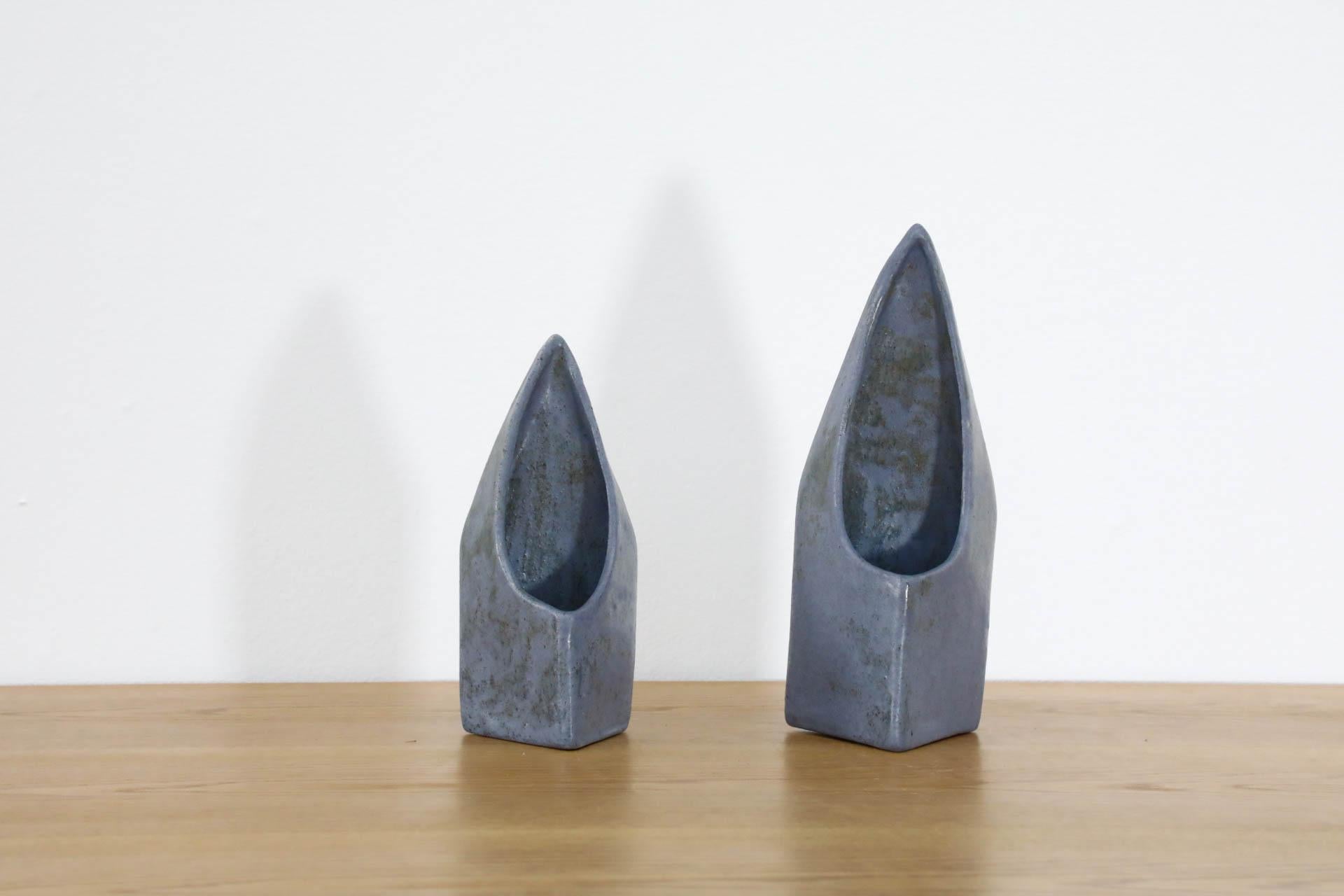 Dutch Pair of Cor Unum Lavendar Gray Ceramic Abstract Table Vases For Sale