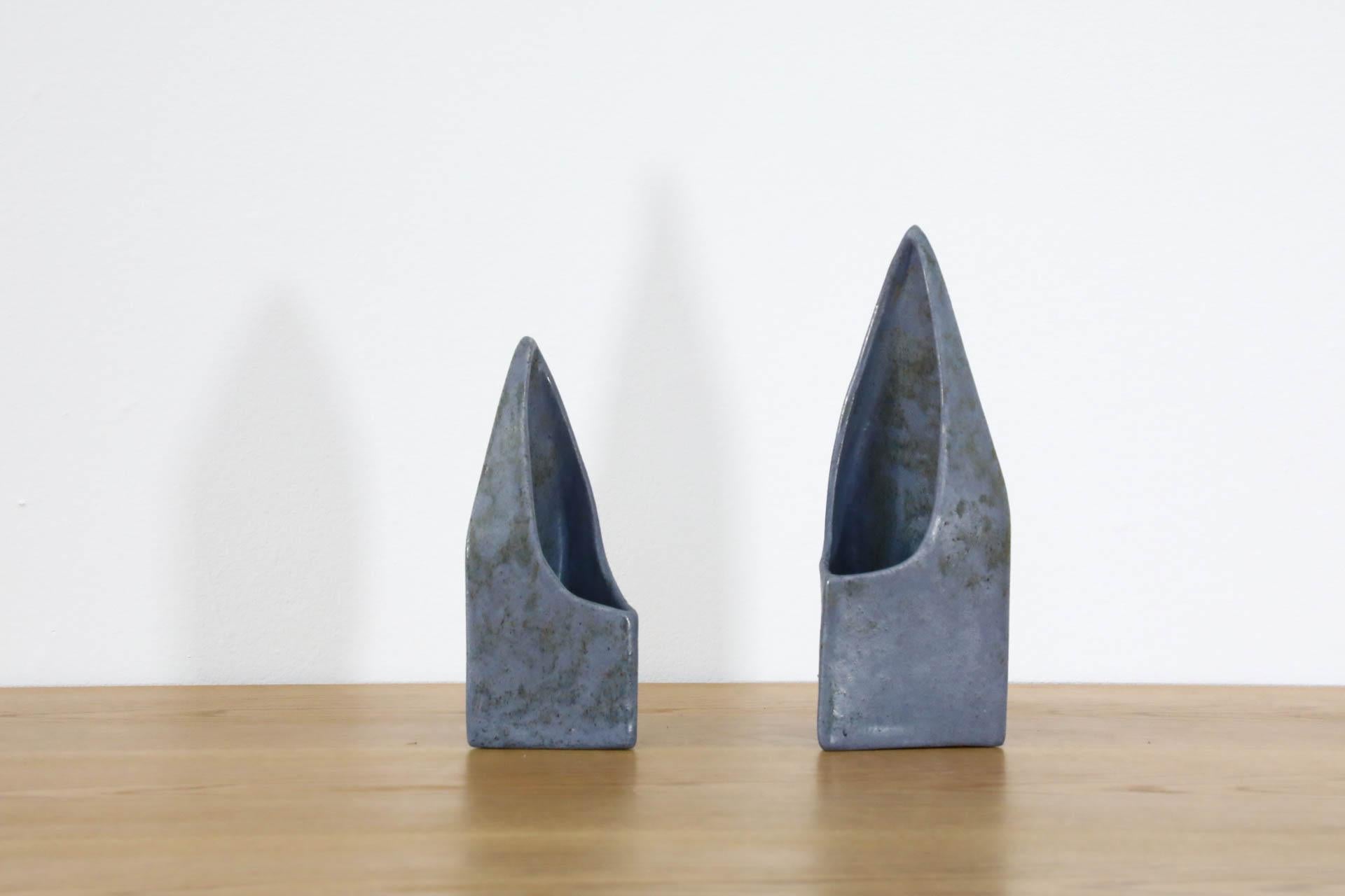 Glazed Pair of Cor Unum Lavendar Gray Ceramic Abstract Table Vases For Sale