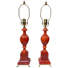 Pair of Coral Alabaster Table Lamps
