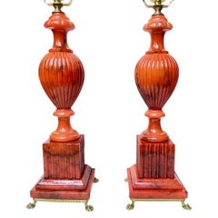 Pair of Coral Alabaster Table Lamps
