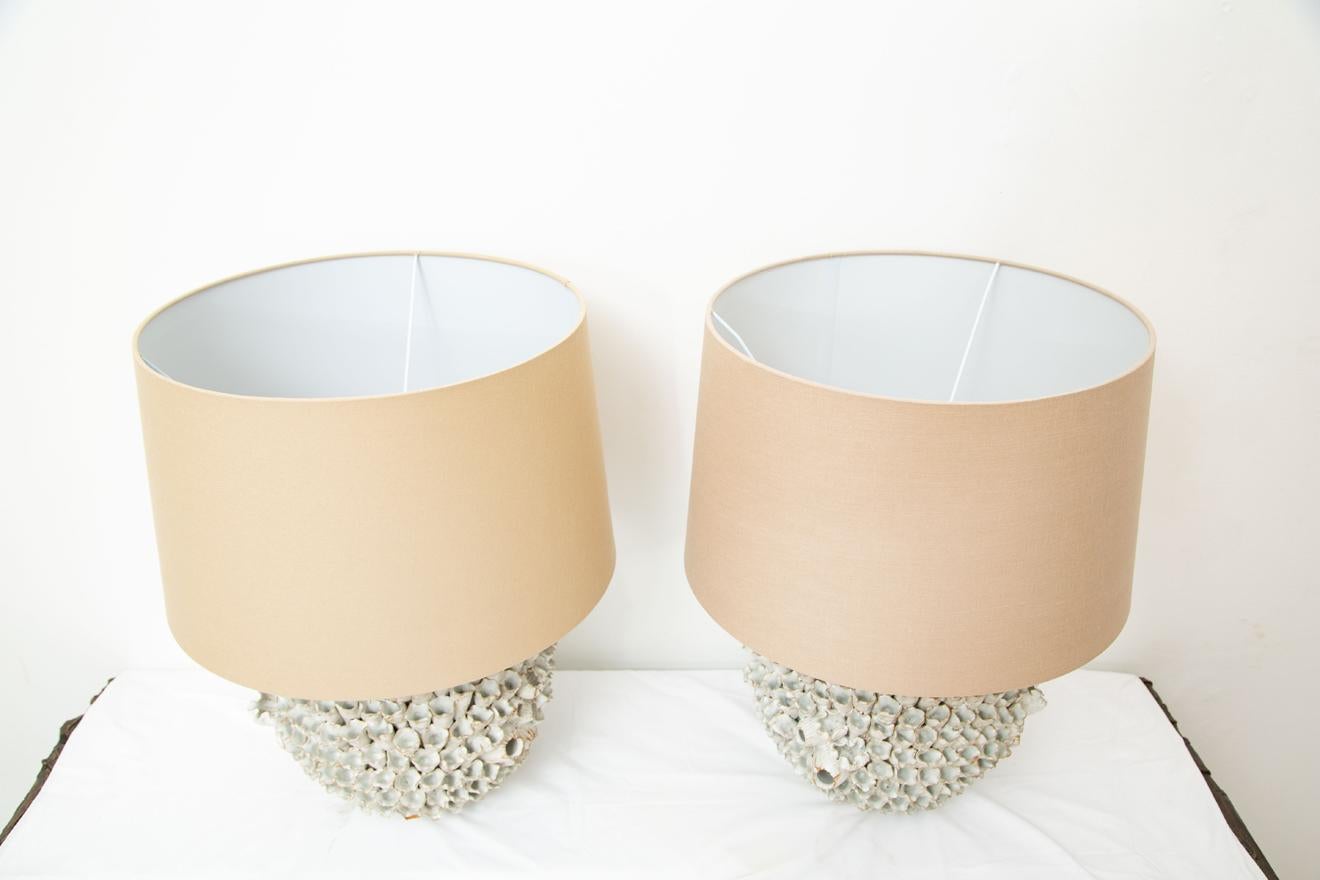 Pair of Coral Ceramic Table Lamps, in Stock 5