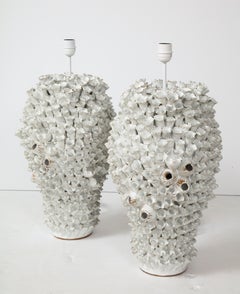 Pair of Coral Ceramic Table Lamps, in Stock