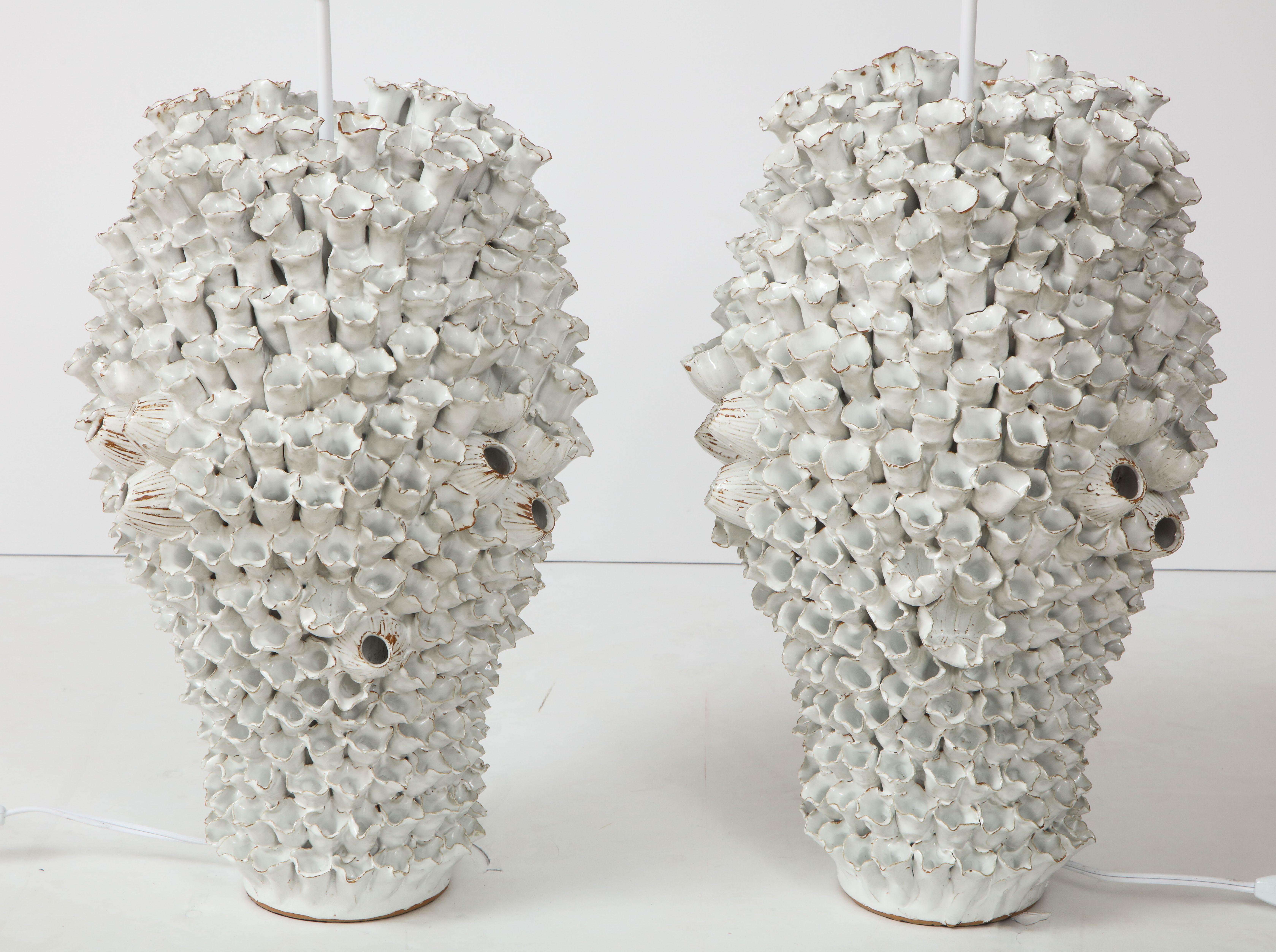 Pair of Coral Ceramic Table Lamps, in Stock 1