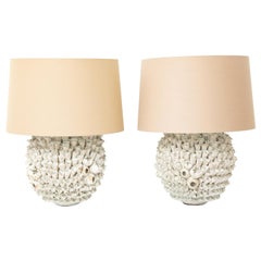 Pair of Coral Ceramic Table Lamps, in Stock