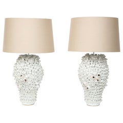 Pair of Coral Ceramic Table Lamps, in Stock