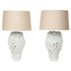 Pair of Coral Ceramic Table Lamps, in Stock