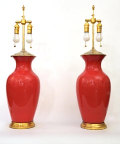 Pair of Coral Murano Glass Table Lamps by David Duncan Studio