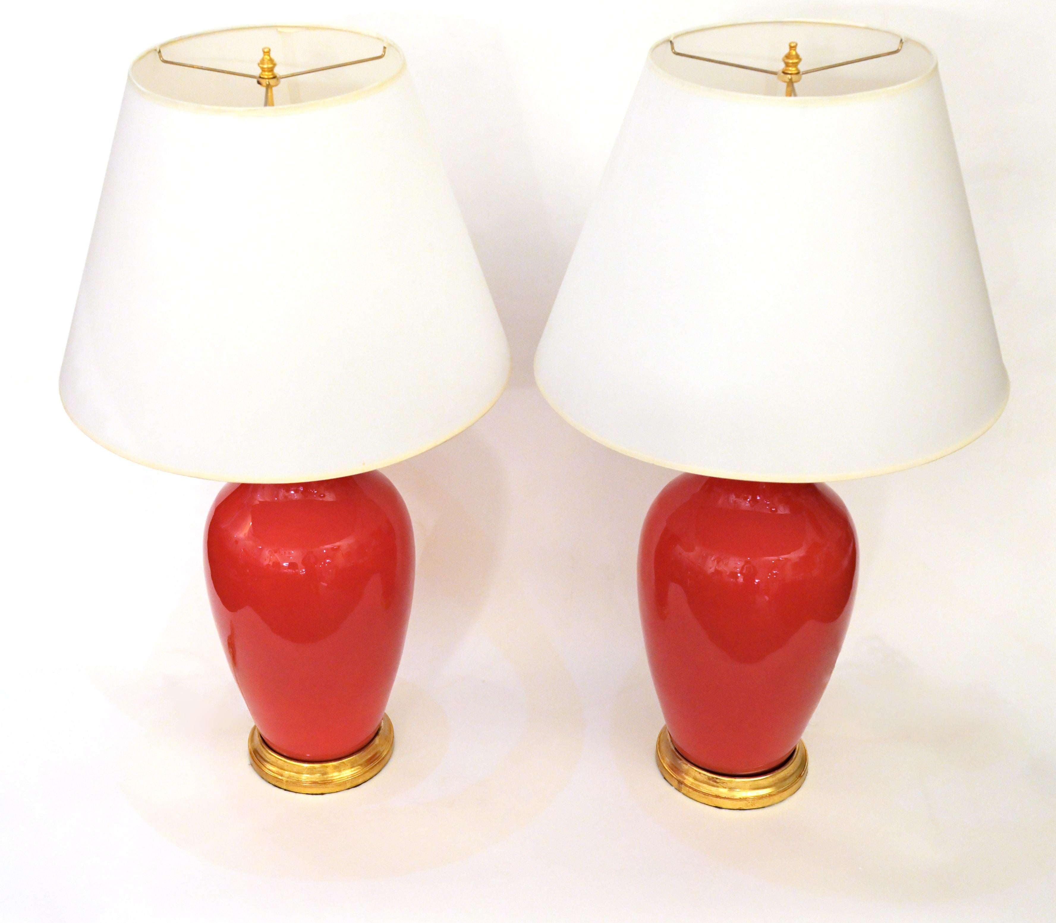 Italian Pair of Coral Murano Glass Table Lamps by David Duncan Studio For Sale