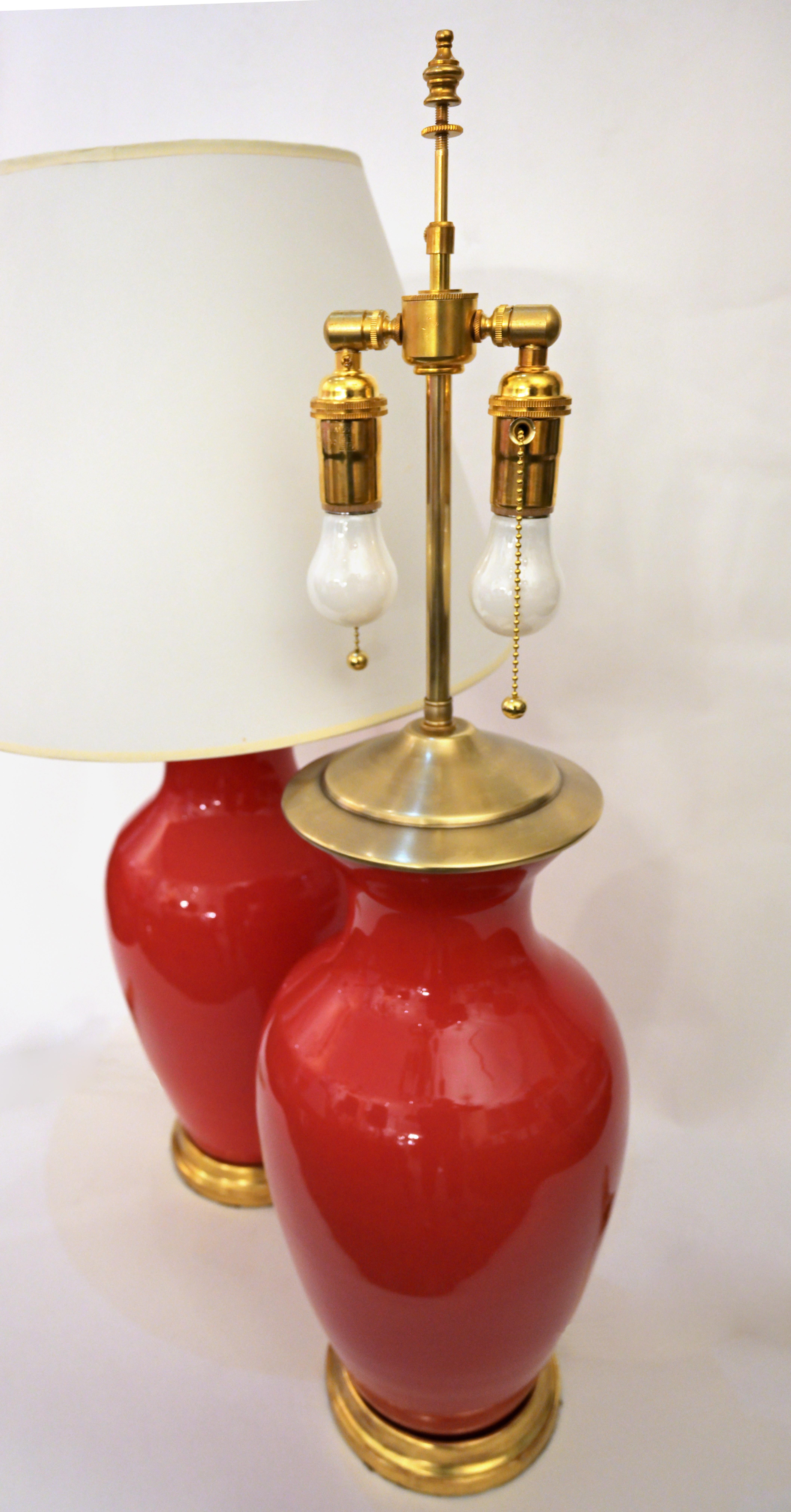 Contemporary Pair of Coral Murano Glass Table Lamps by David Duncan Studio For Sale