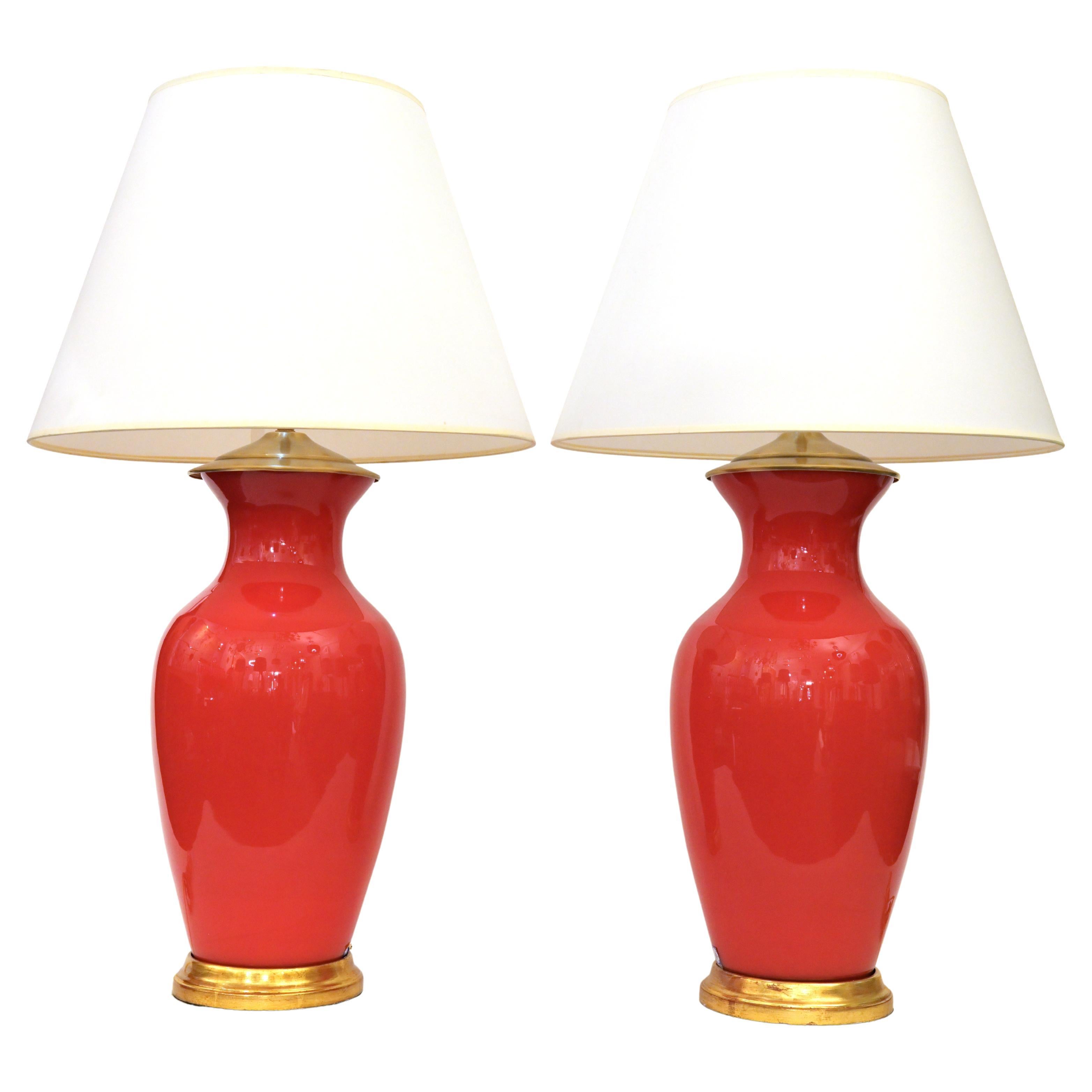Pair of Coral Murano Glass Table Lamps by David Duncan Studio For Sale