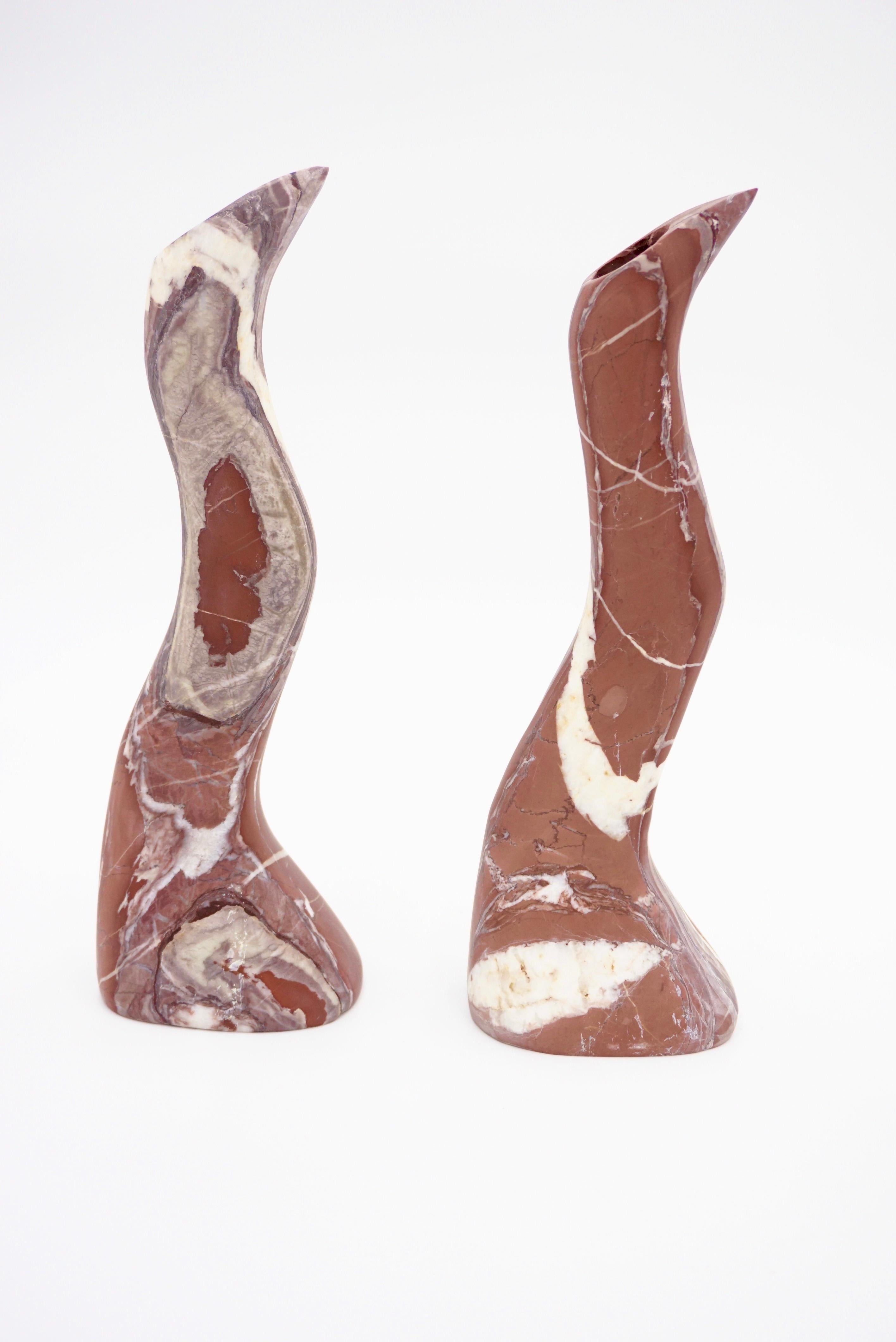 Pair of Coral Red Snake Sculptural Marble Candlesticks, by Lorenzo Ciompi 2023 For Sale 2