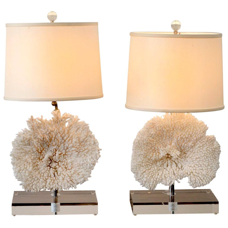 C Table Lamps On Lucite Base, Lucite Base Table Lamp