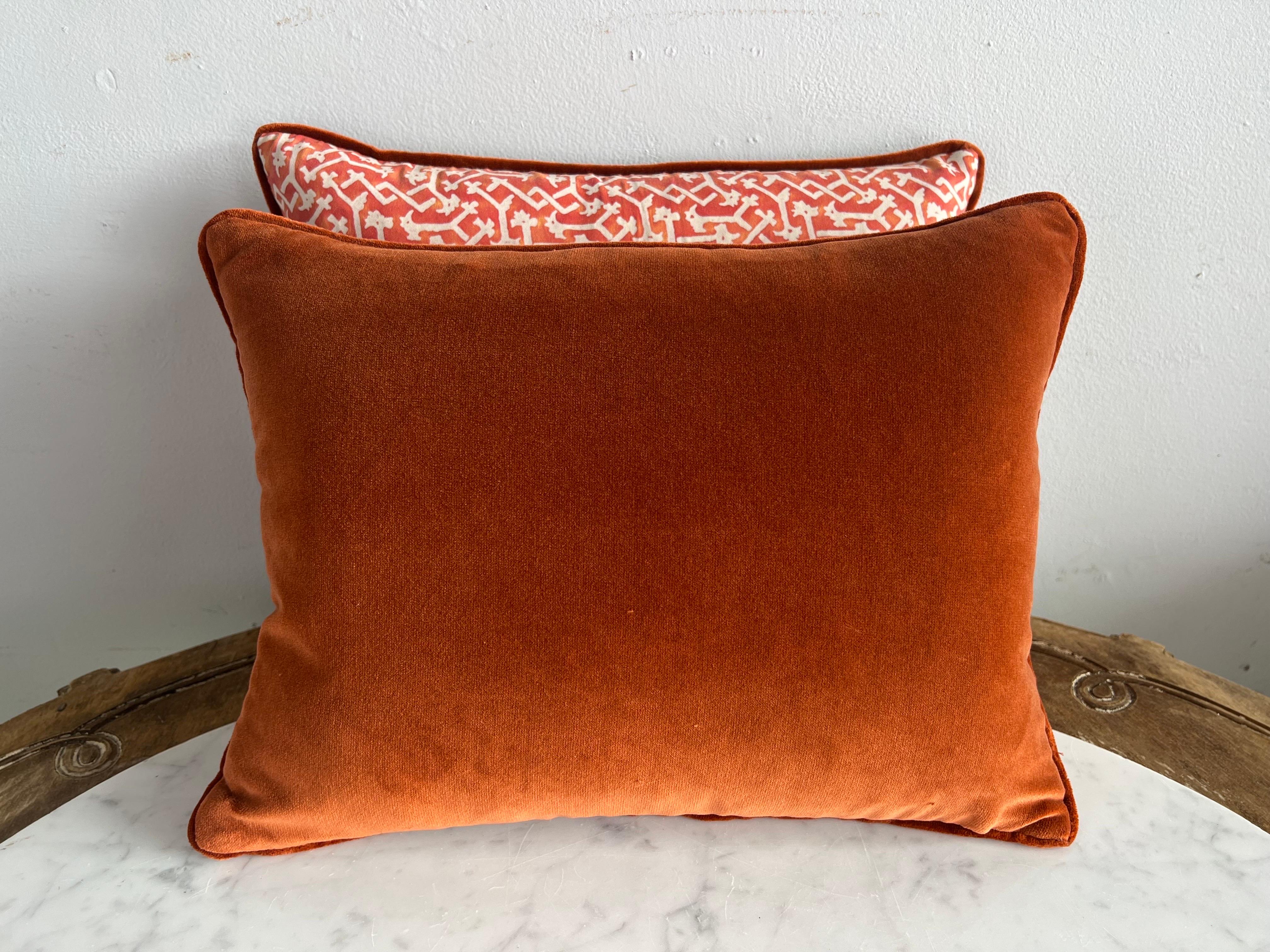 20th Century Pair of Coral & White Fortuny Pillows