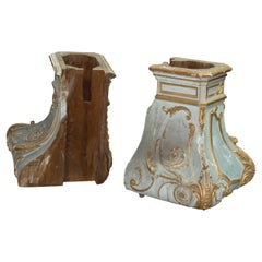 Pair of Corbels, Polychromed and Gilded Pine Wood, France, 19th Century