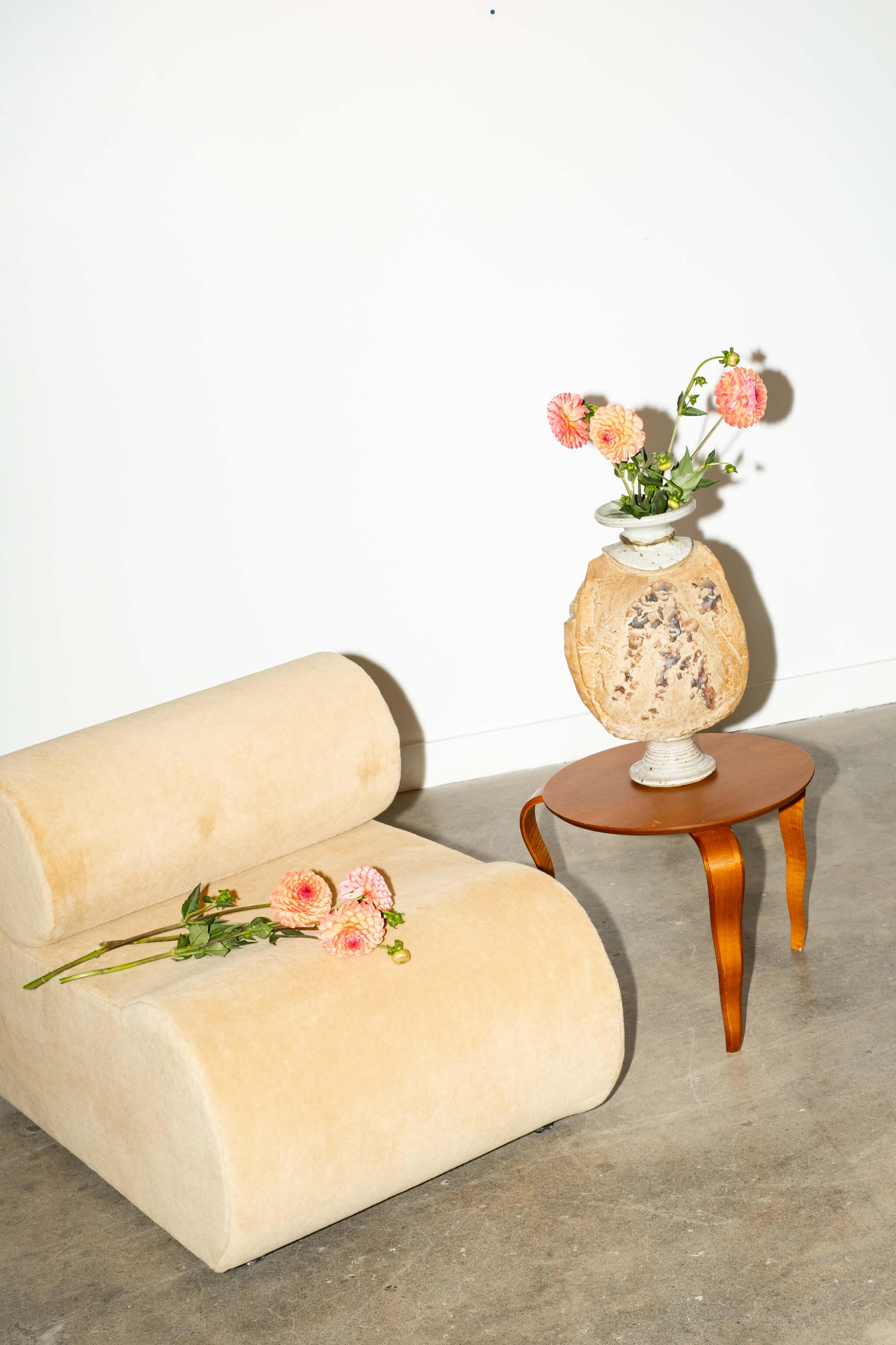 Minimalist Pair of 'Corbi' Chairs in Original Mohair by Klaus Uredat for COR
