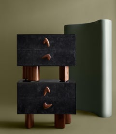 Pair of Corbu Bedside Table by DeMuro Das in Charcoal Carta and Solid Walnut