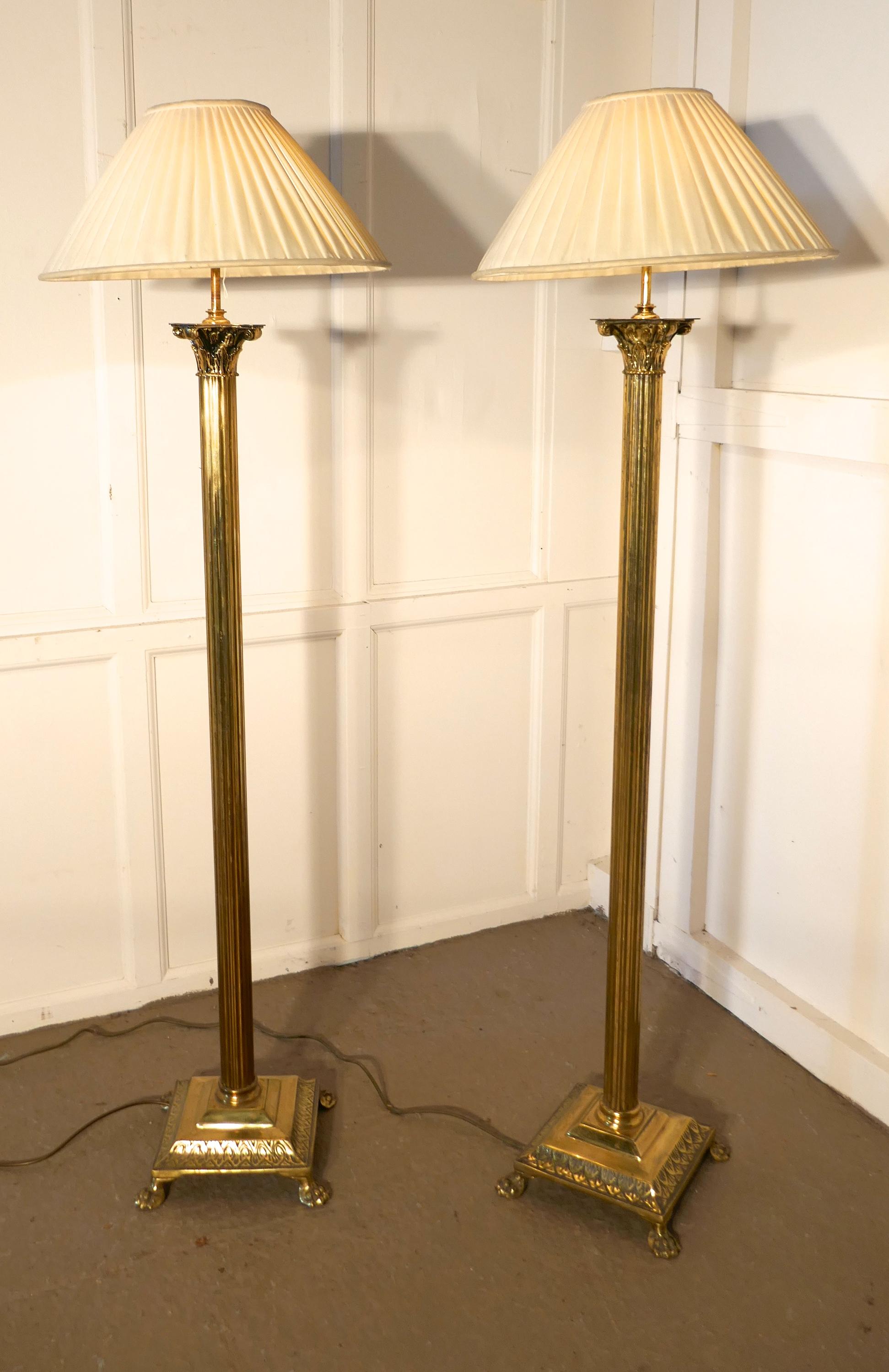 Pair of Corinthian Column Floor Lamps Brass Standard Lamps 4
