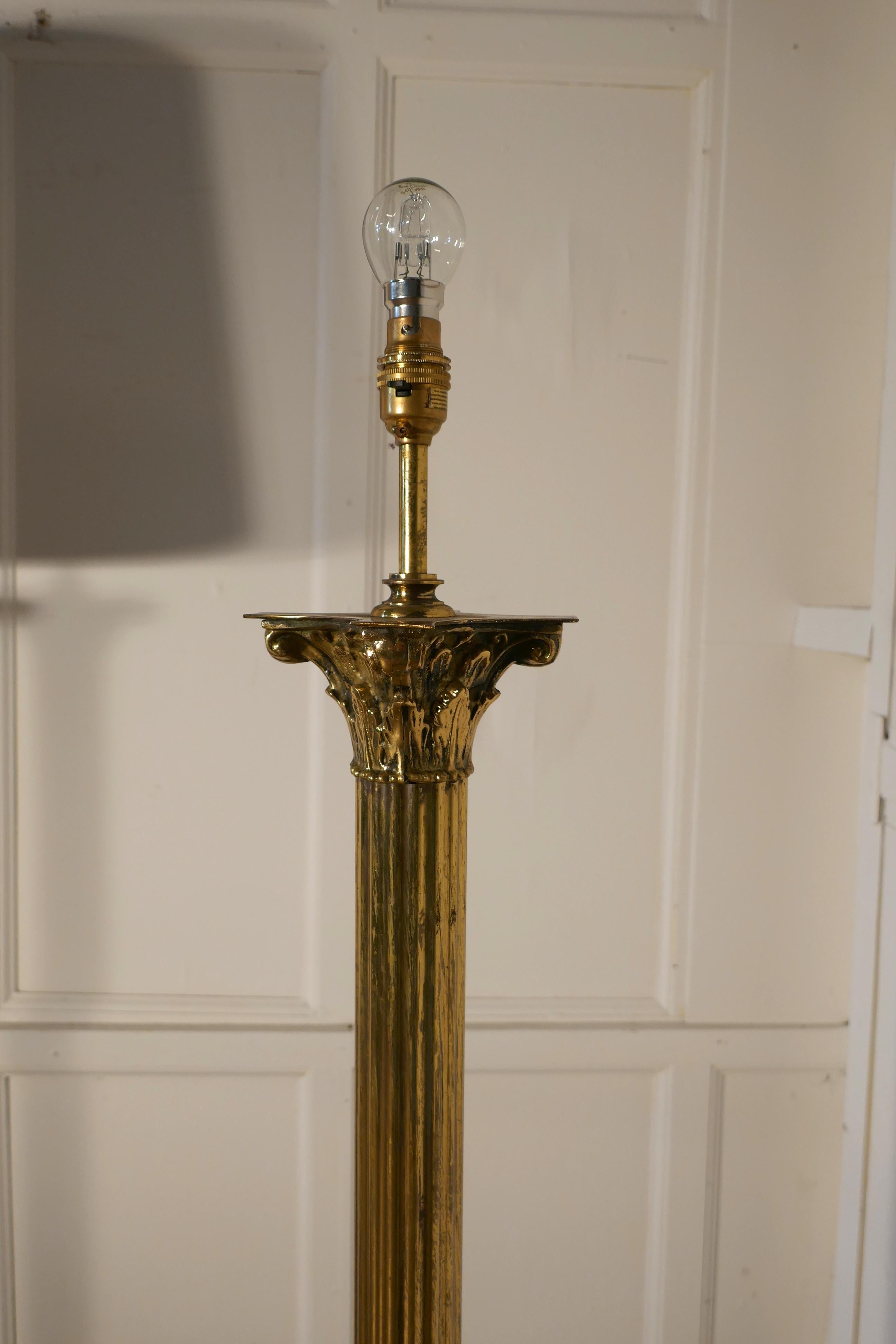 Classical Greek Pair of Corinthian Column Floor Lamps Brass Standard Lamps