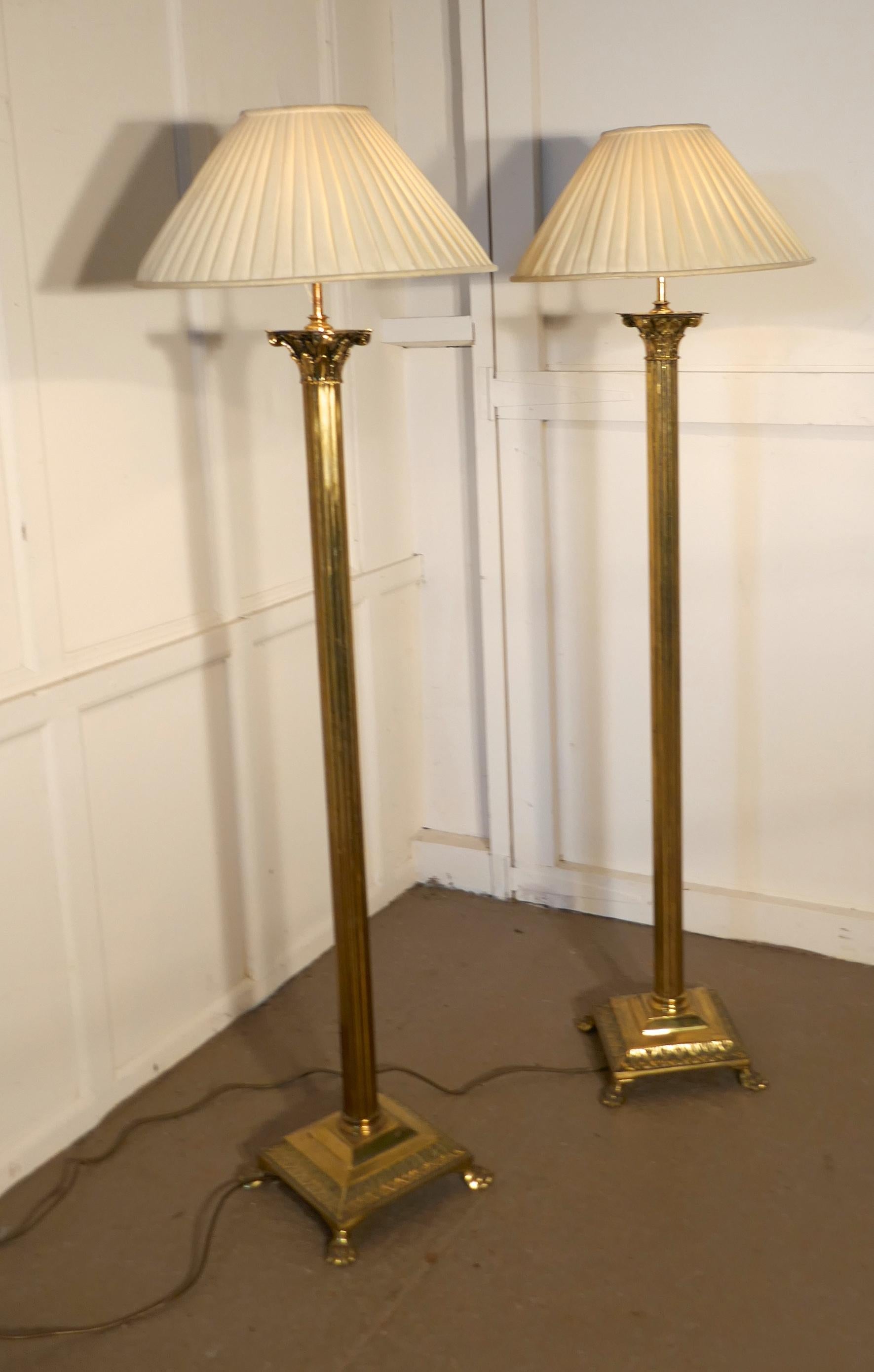 Pair of Corinthian Column Floor Lamps Brass Standard Lamps 3
