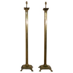 Antique Pair of Corinthian Column Floor Lamps Brass Standard Lamps