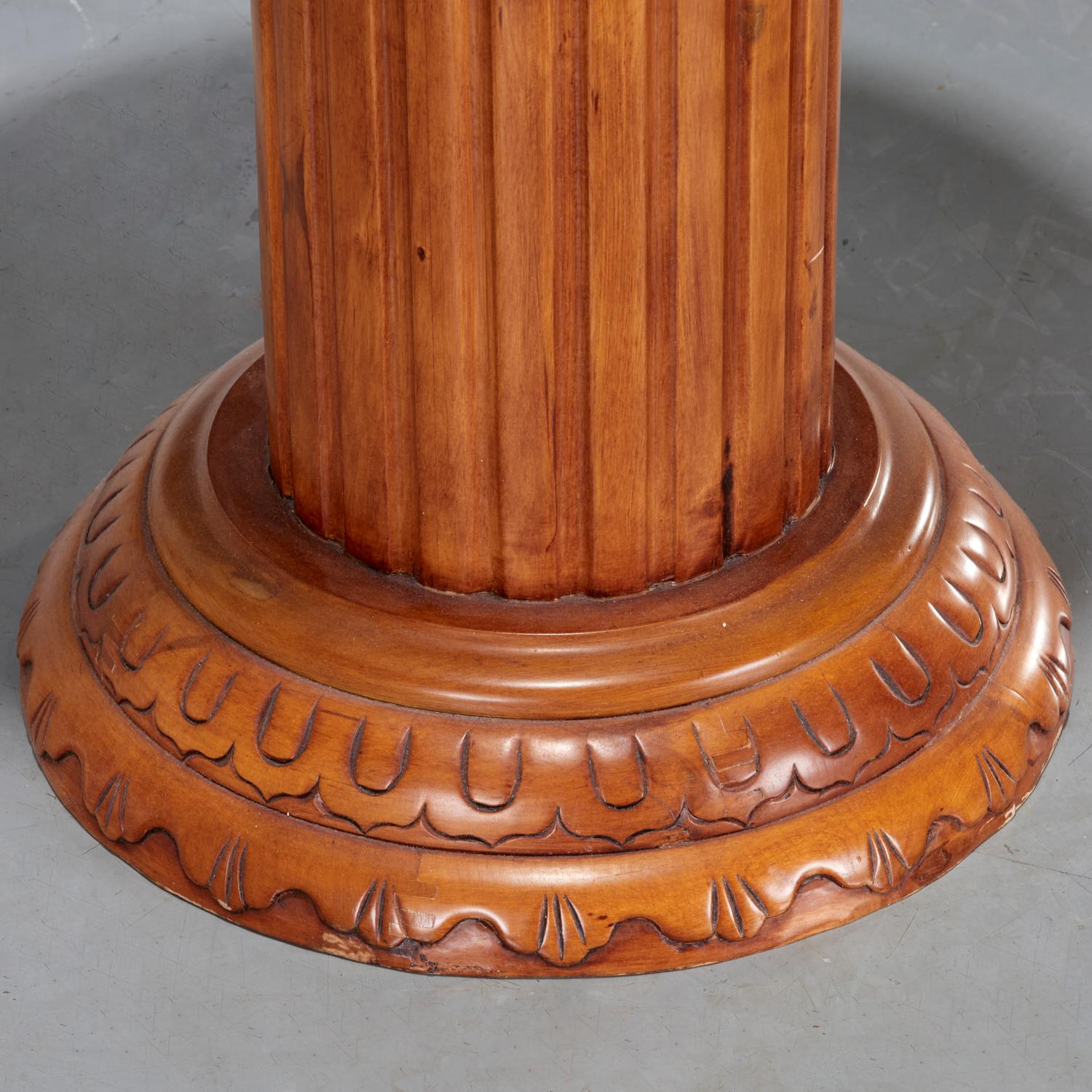 American Pair of Corinthian Column Fruitwood Side Tables With Inset Breche Marble Top For Sale