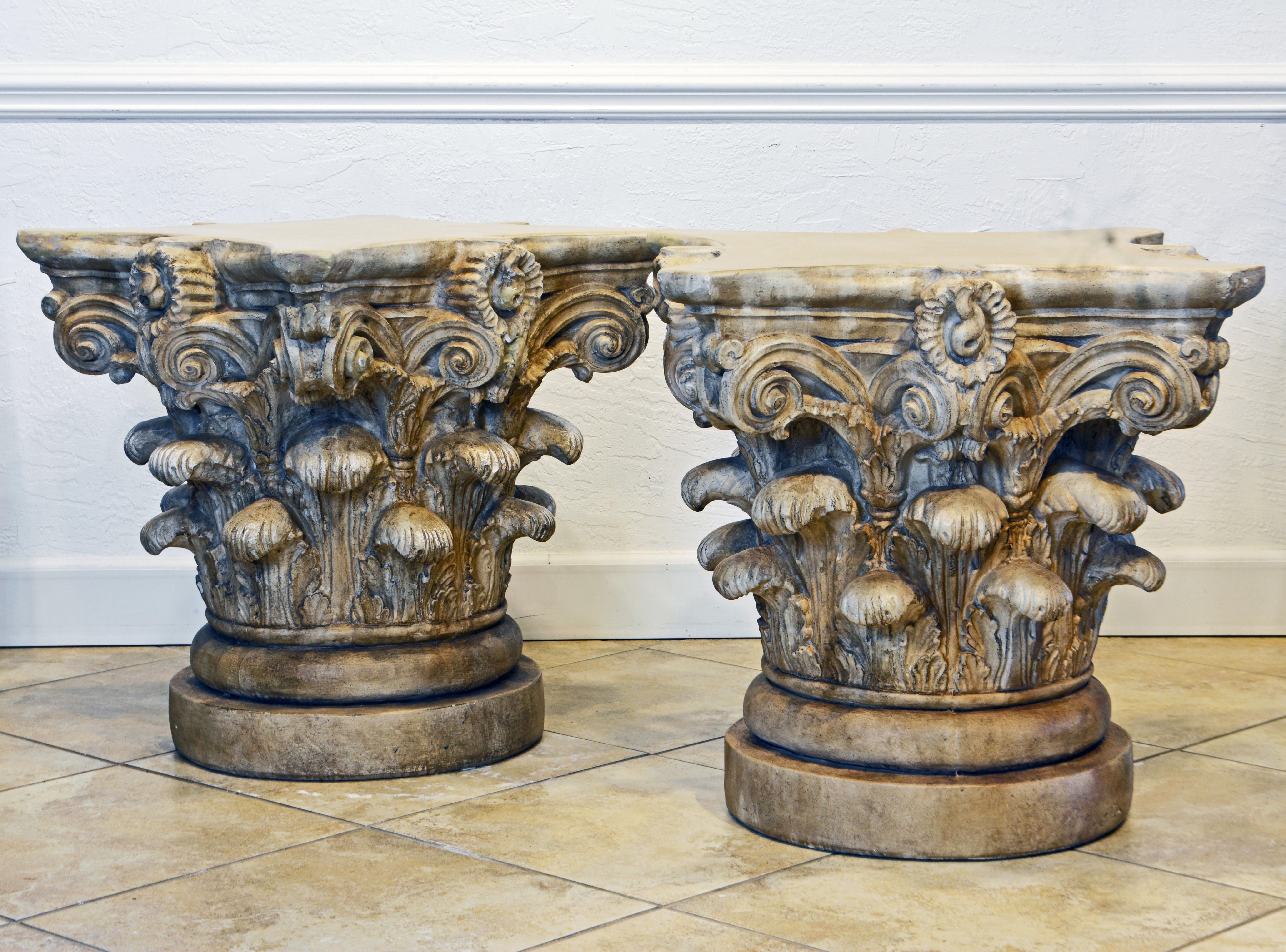 Neoclassical Pair of Corinthian Plaster Capitals after The Antique, Table Bases or Sculptures