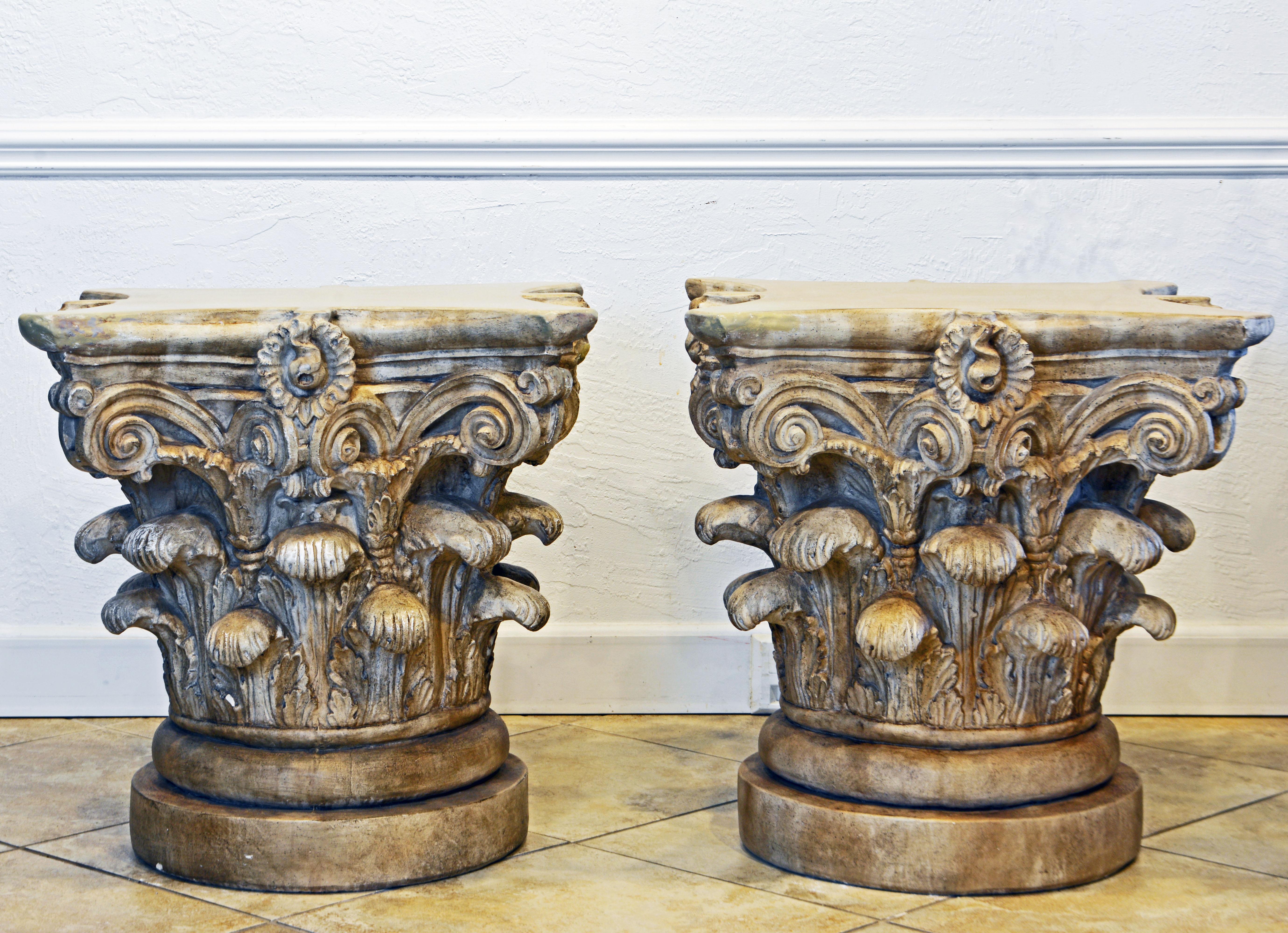 Italian Pair of Corinthian Plaster Capitals after The Antique, Table Bases or Sculptures