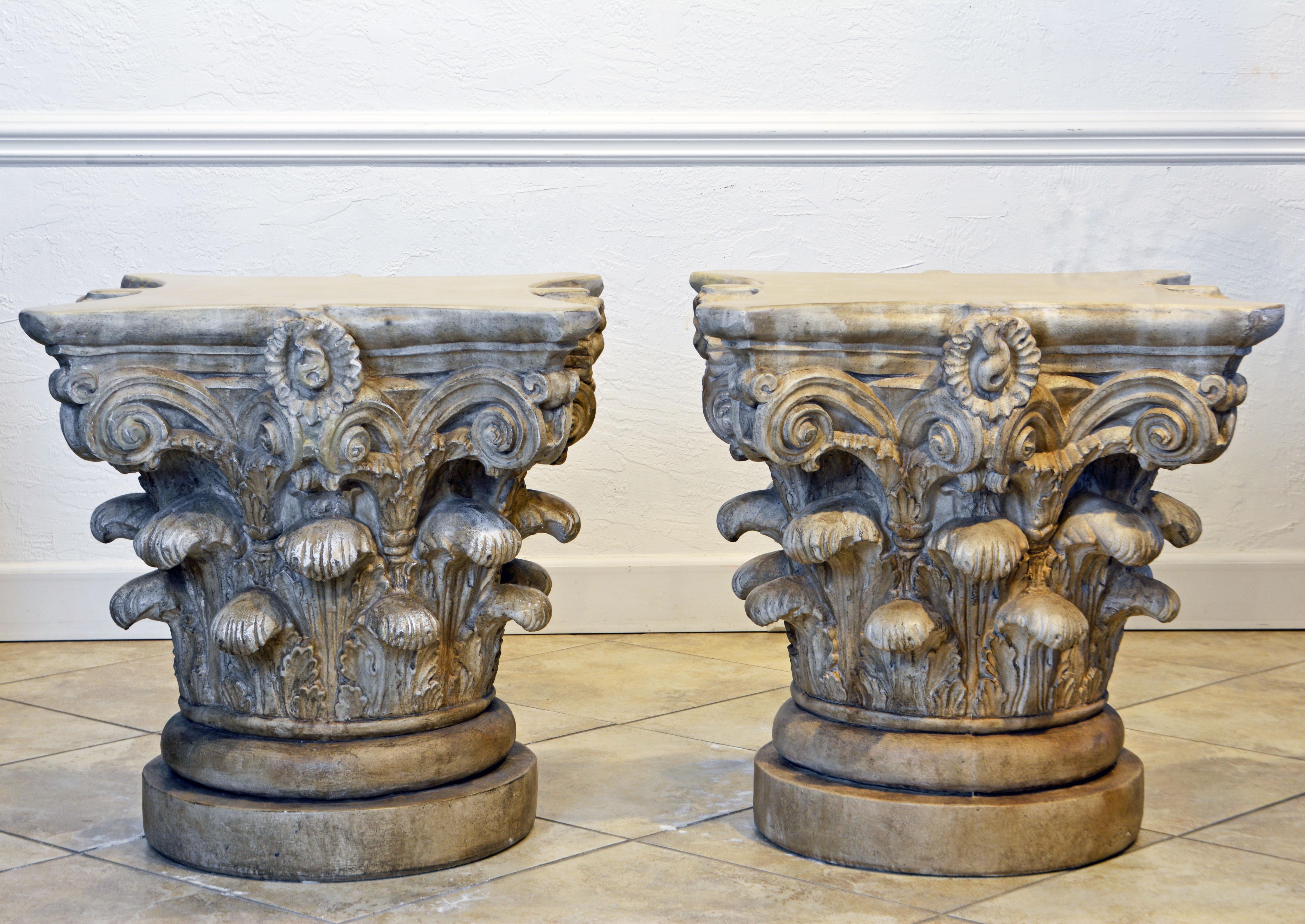 Pair of Corinthian Plaster Capitals after The Antique, Table Bases or Sculptures In Good Condition In Ft. Lauderdale, FL