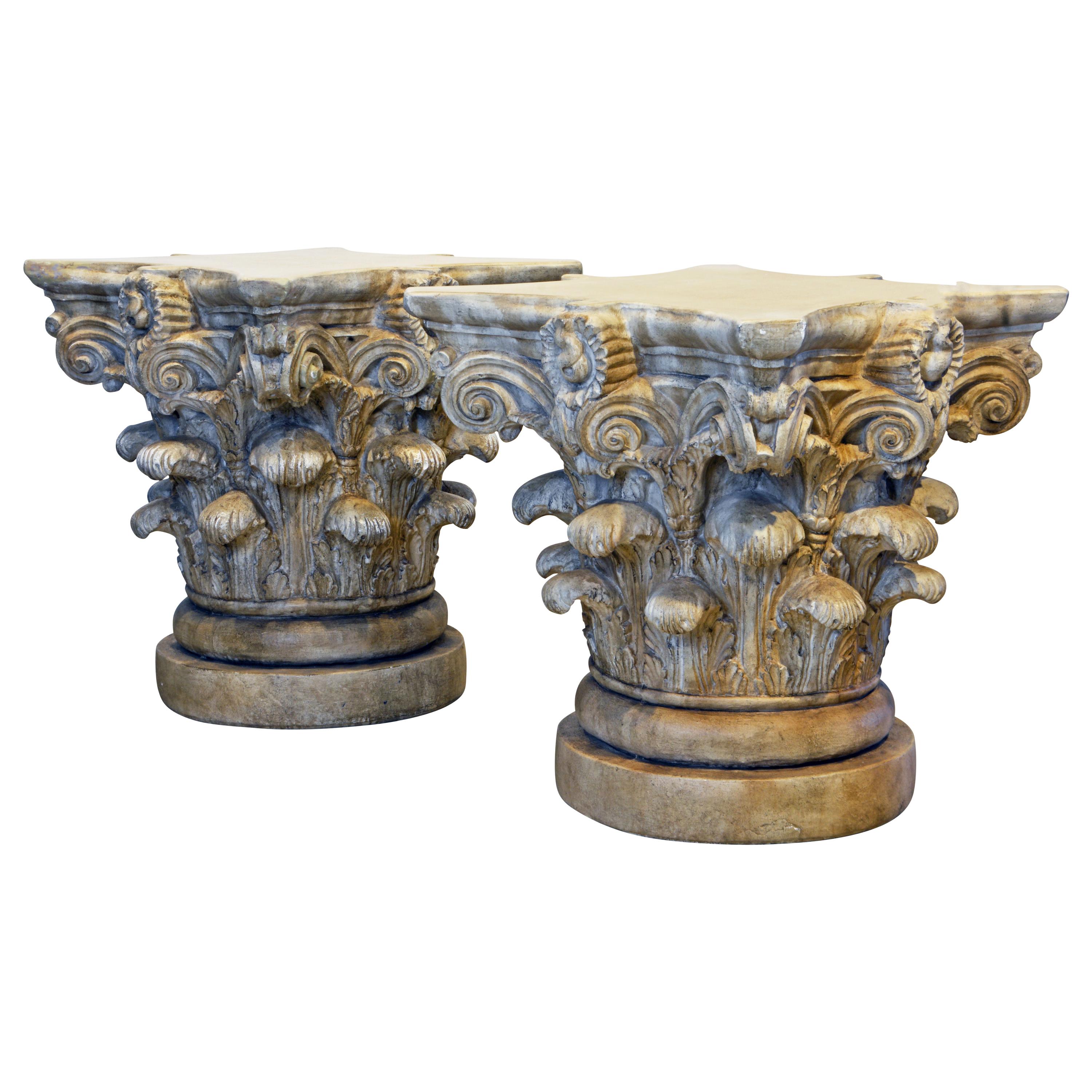 Pair of Corinthian Plaster Capitals after The Antique, Table Bases or Sculptures