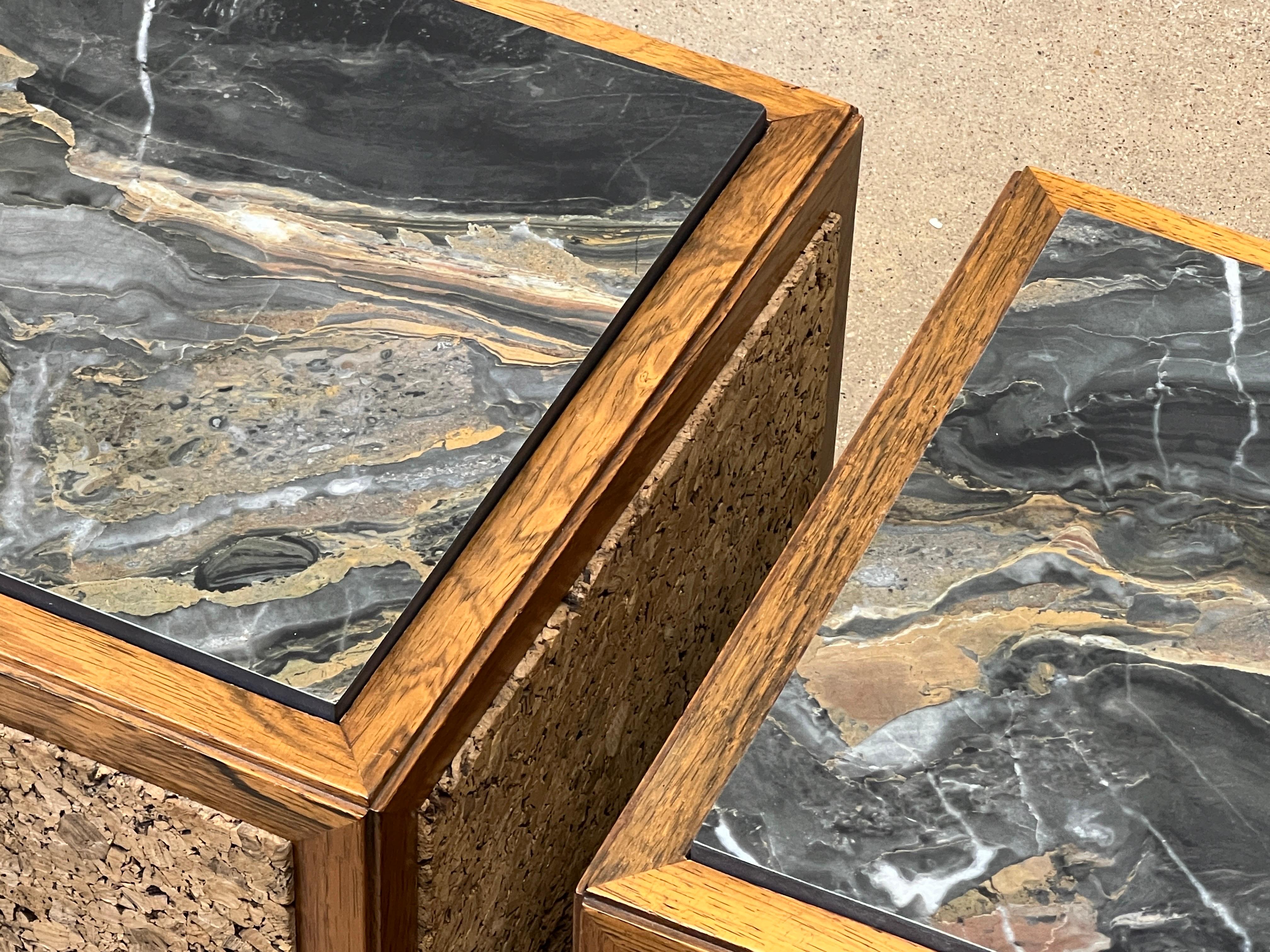 Mid-20th Century Pair of Cork and Marble Cube Tables by Edward Wormley for Dunbar For Sale