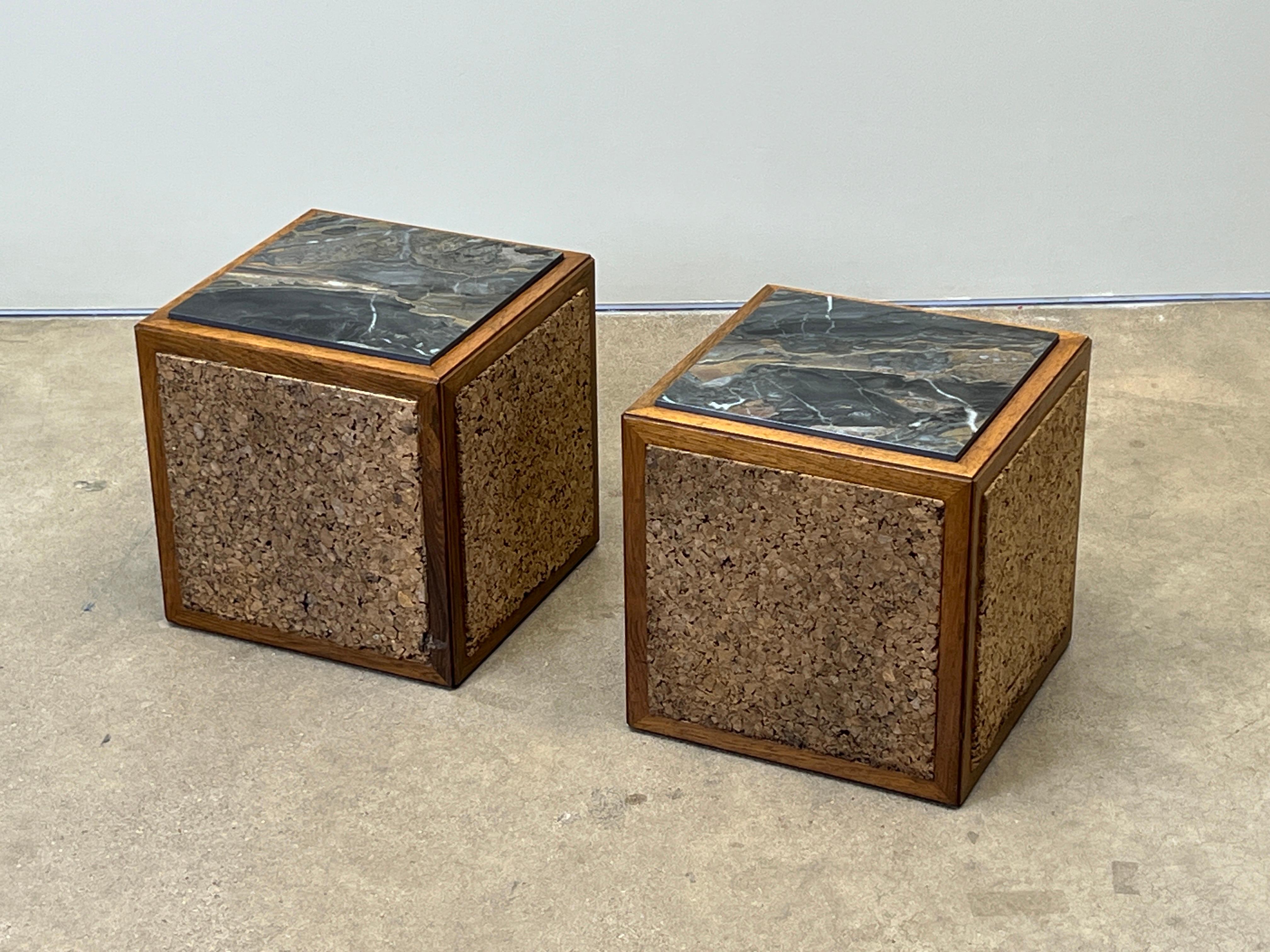 Pair of Cork and Marble Cube Tables by Edward Wormley for Dunbar For Sale 2