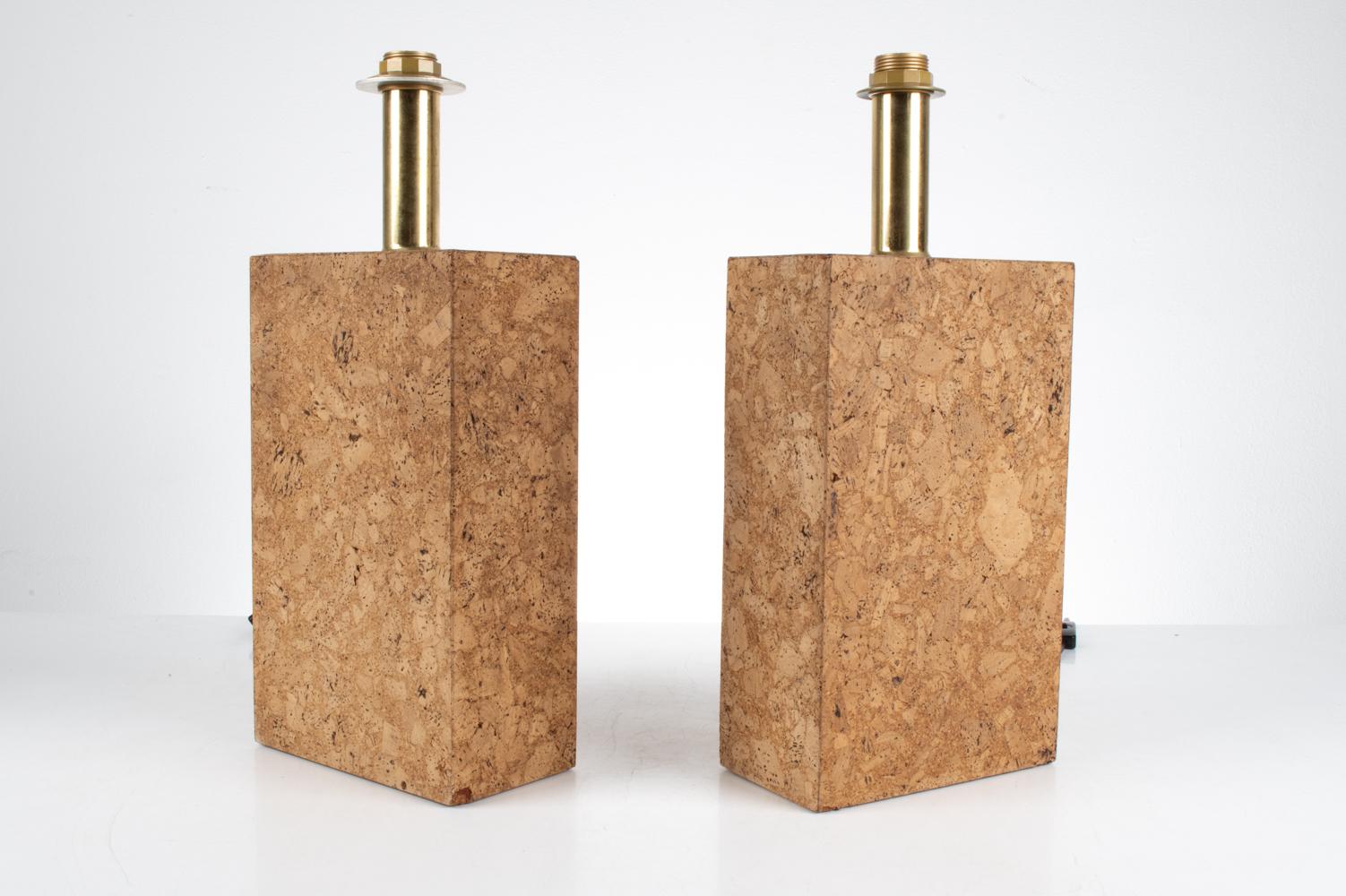 Mid-Century Modern Pair of Cork Monolith Table Lamps in the Stye of Ingo Maurer, c. 1970's For Sale