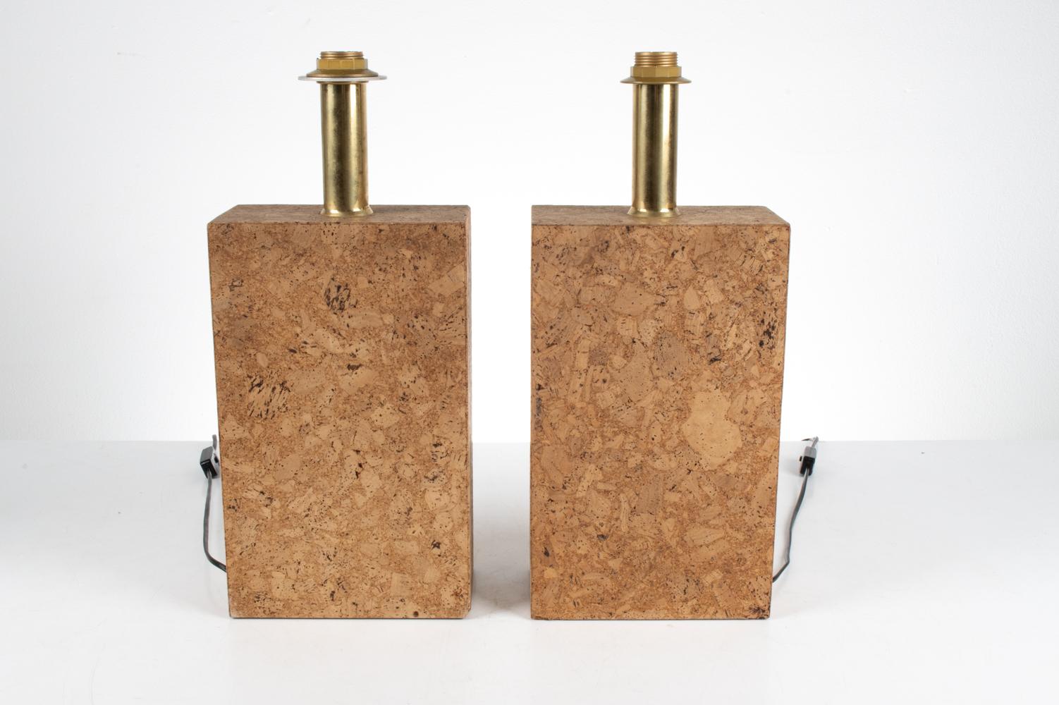 Swiss Pair of Cork Monolith Table Lamps in the Stye of Ingo Maurer, c. 1970's For Sale