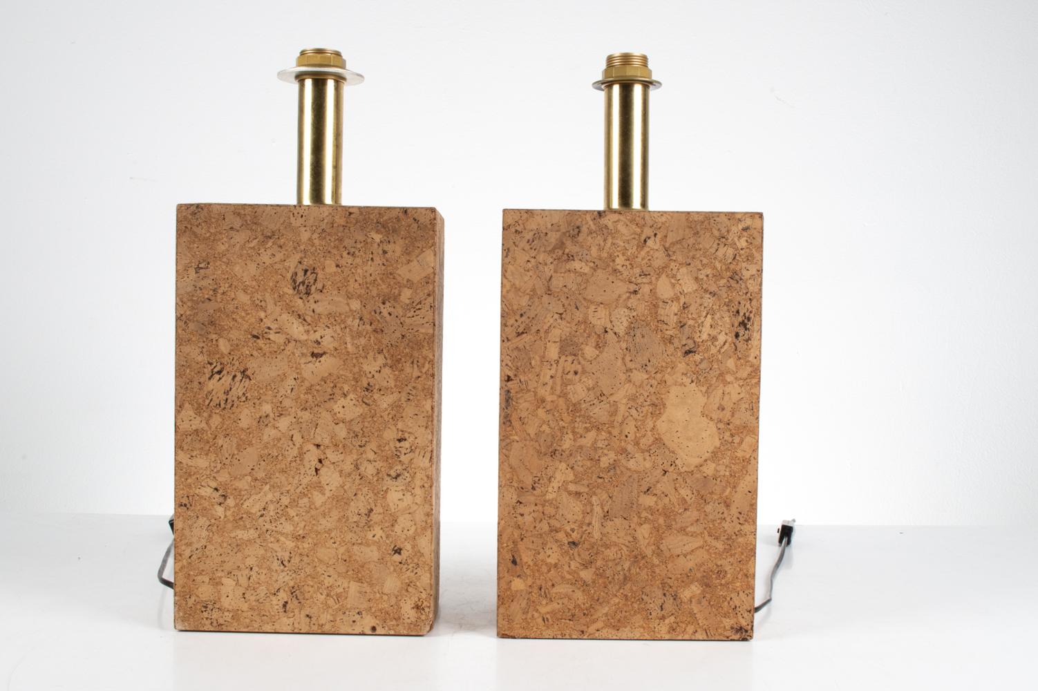 Pair of Cork Monolith Table Lamps in the Stye of Ingo Maurer, c. 1970's In Good Condition For Sale In Norwalk, CT