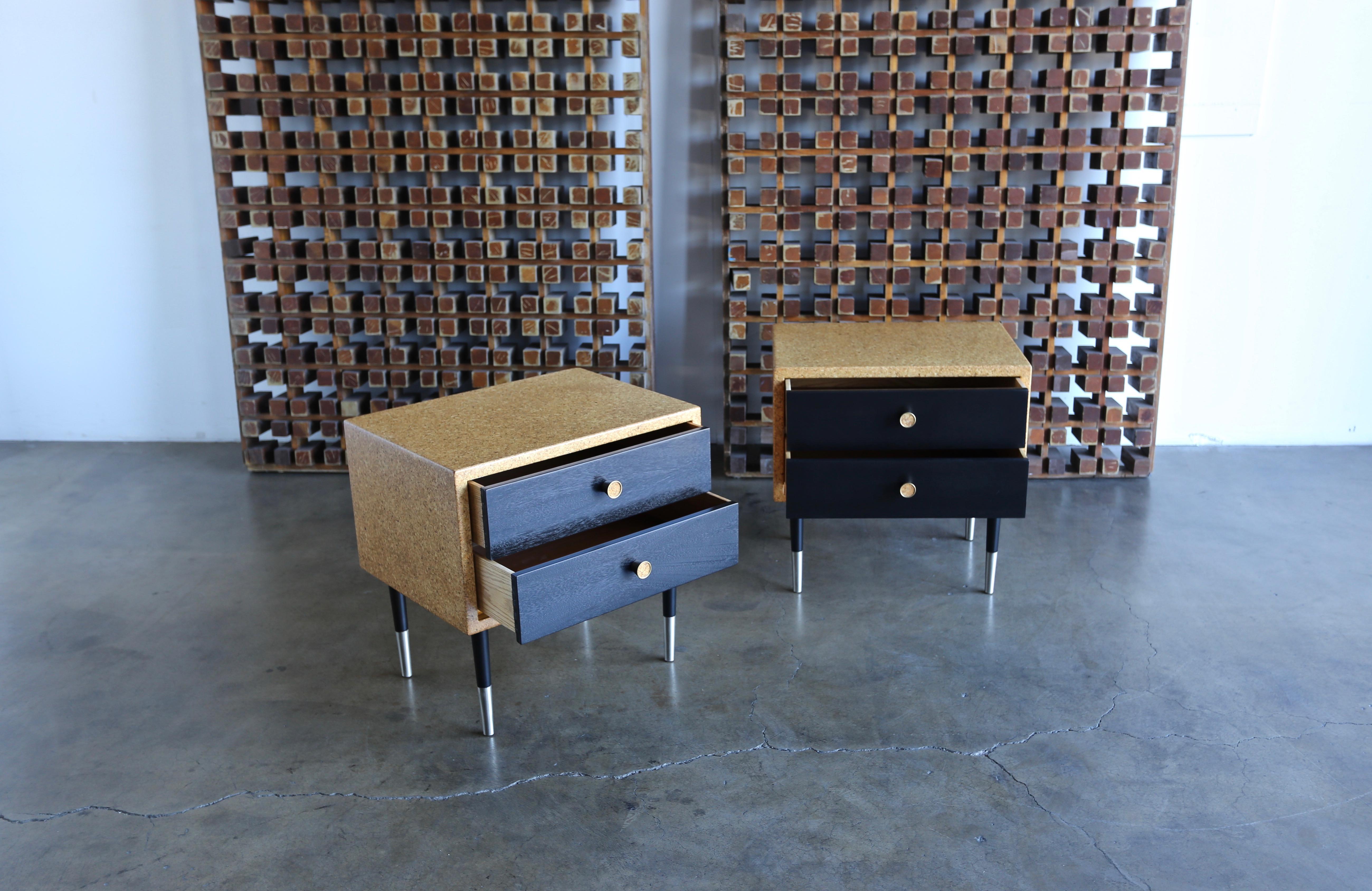 Pair of Cork Nightstands by Paul Frankl for Johnson Furniture Co, circa 1950 2